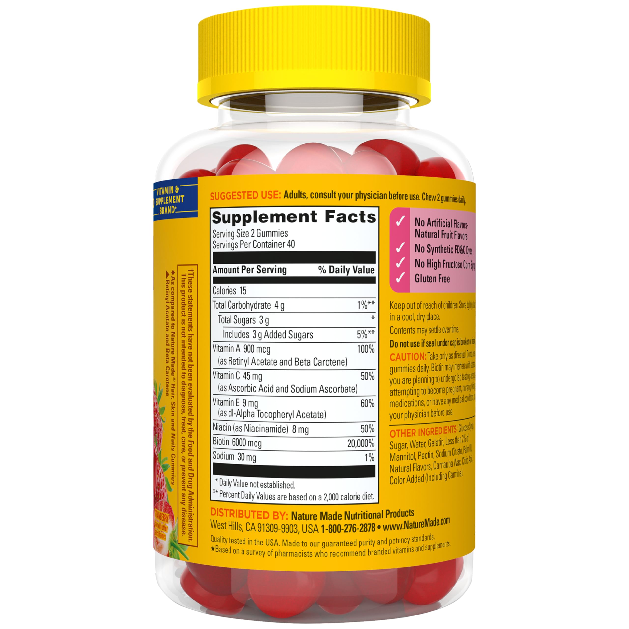 Nature Made Advanced Hair Skin and Nails Gummies, Biotin, Pro Retinol A, Niacinamide, Vitamin C & Vitamin E, 80 Gummies, 40 Day Supply - Image 8