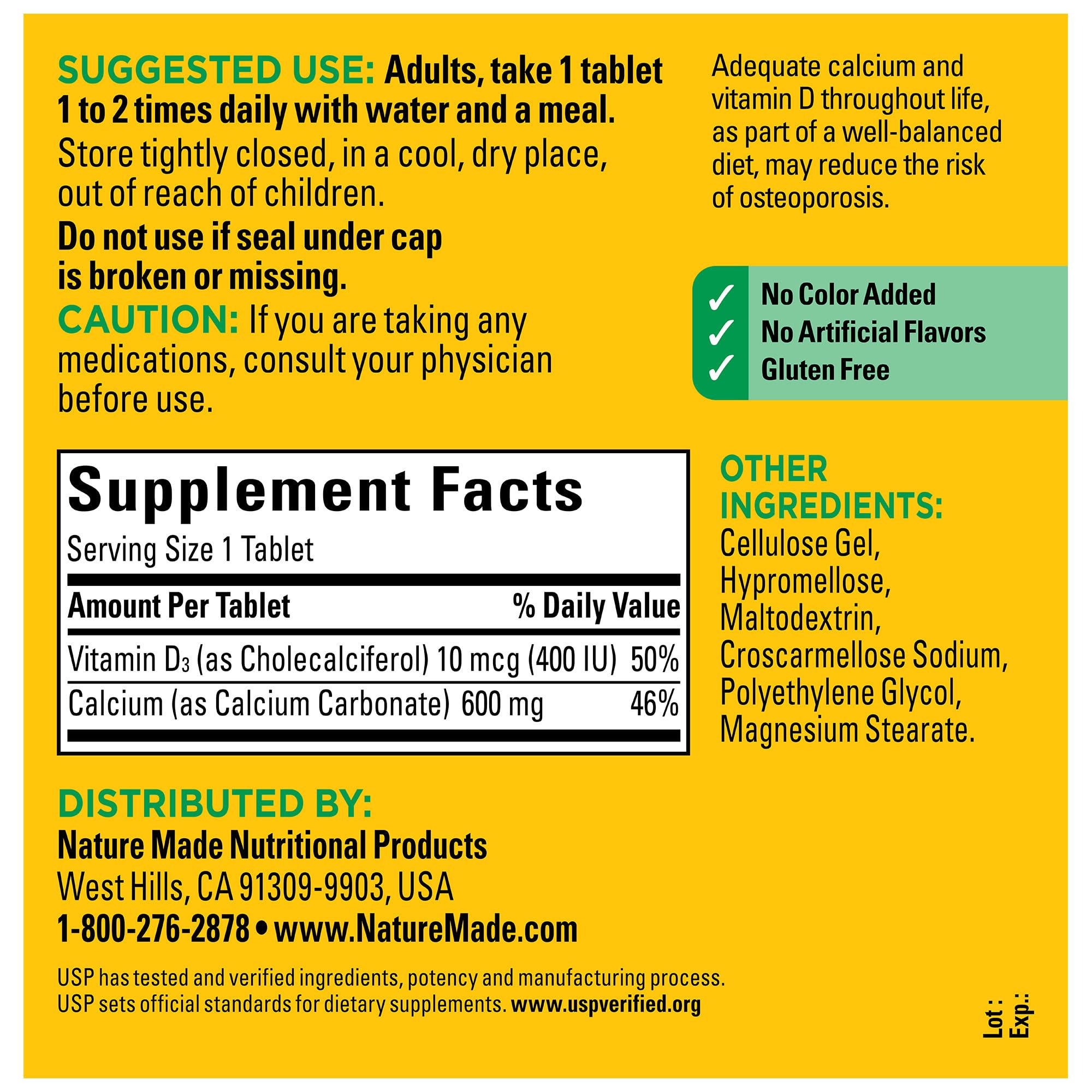 Nature Made Calcium 600 mg with Vitamin D3, Dietary Supplement for Bone Support, 220 Tablets - Image 5