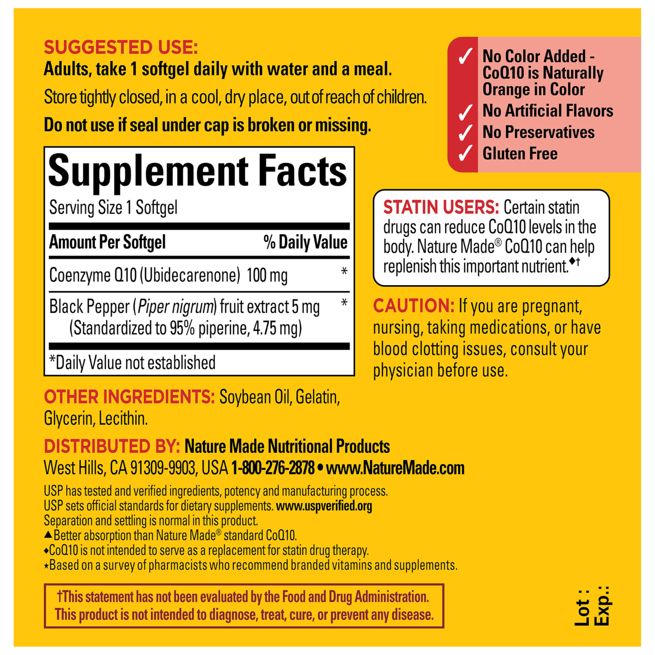 Nature Made CoQ10 100mg with Black Pepper Extract for Enhanced Nutrient Absorption, Dietary CoQ10 Supplement for Heart Health Support, 30 Softgels, 30 Day Supply - Image 7