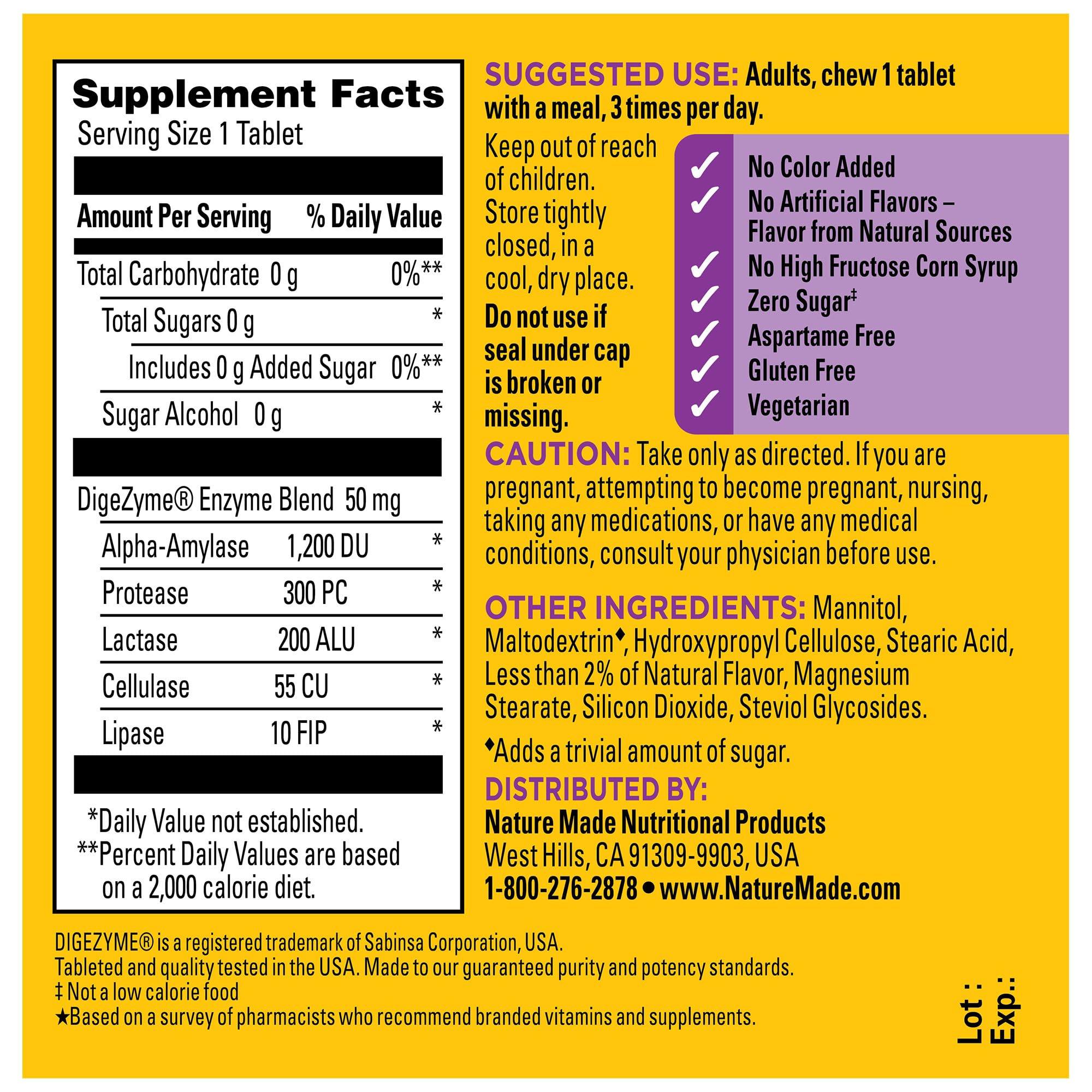 Nature Made Digestive Enzymes 5-in-1 Blend, Digestive Health Support, 90 Chewable Tablets, 30 Day Supply - Image 7