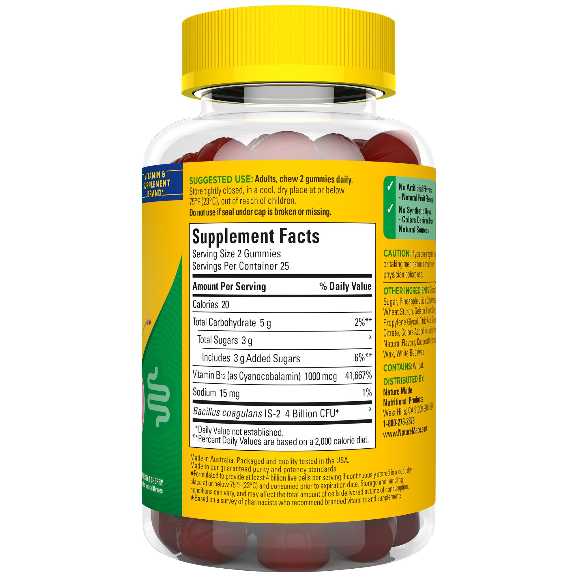 Nature Made Digestive Probiotics and Energy B12 Gummies, Probiotics for Women and Men, 50 Probiotic Gummies, 25 Day Supply - Image 8