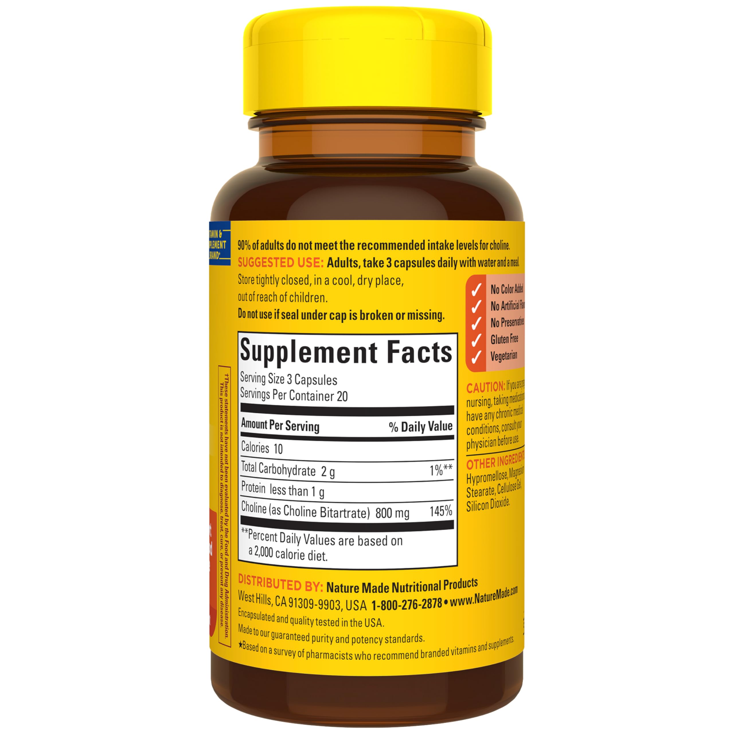 Nature Made Extra Strength Dosage Choline Supplements 800 Mg Per 3 Capsules, Brain Health, Mood, Muscle & Liver Support, Vegetarian, 60 Capsules, 20 Day Supply - Image 7