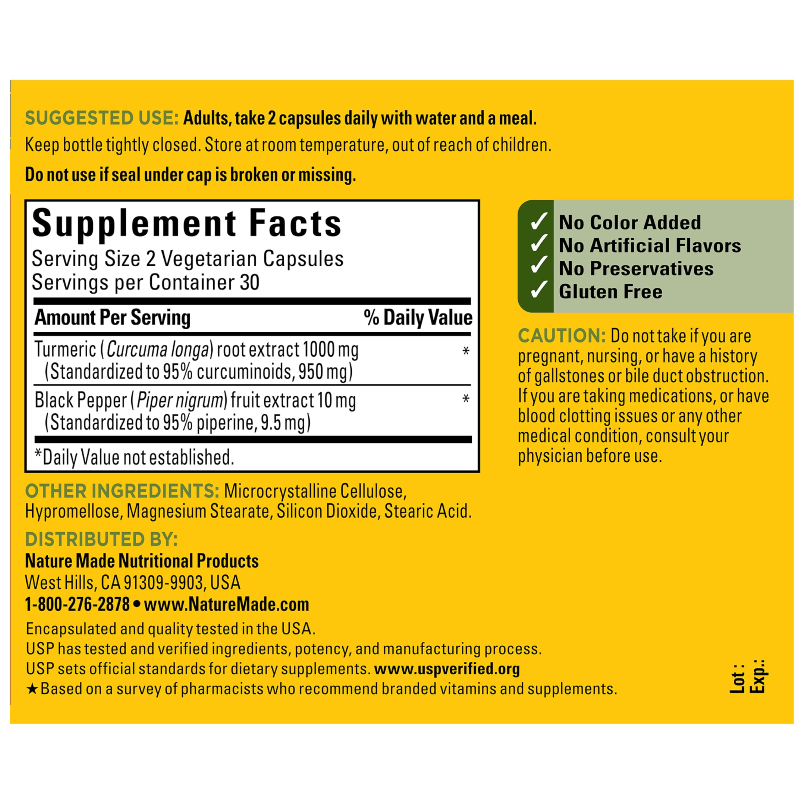 Nature Made Extra Strength Turmeric Curcumin with Black Pepper, 1000mg Turmeric Extract per serving (Standardized to 95% Curcuminoids), Supports Healthy Inflammation Response, 60 Vegetarian Capsules - Image 8