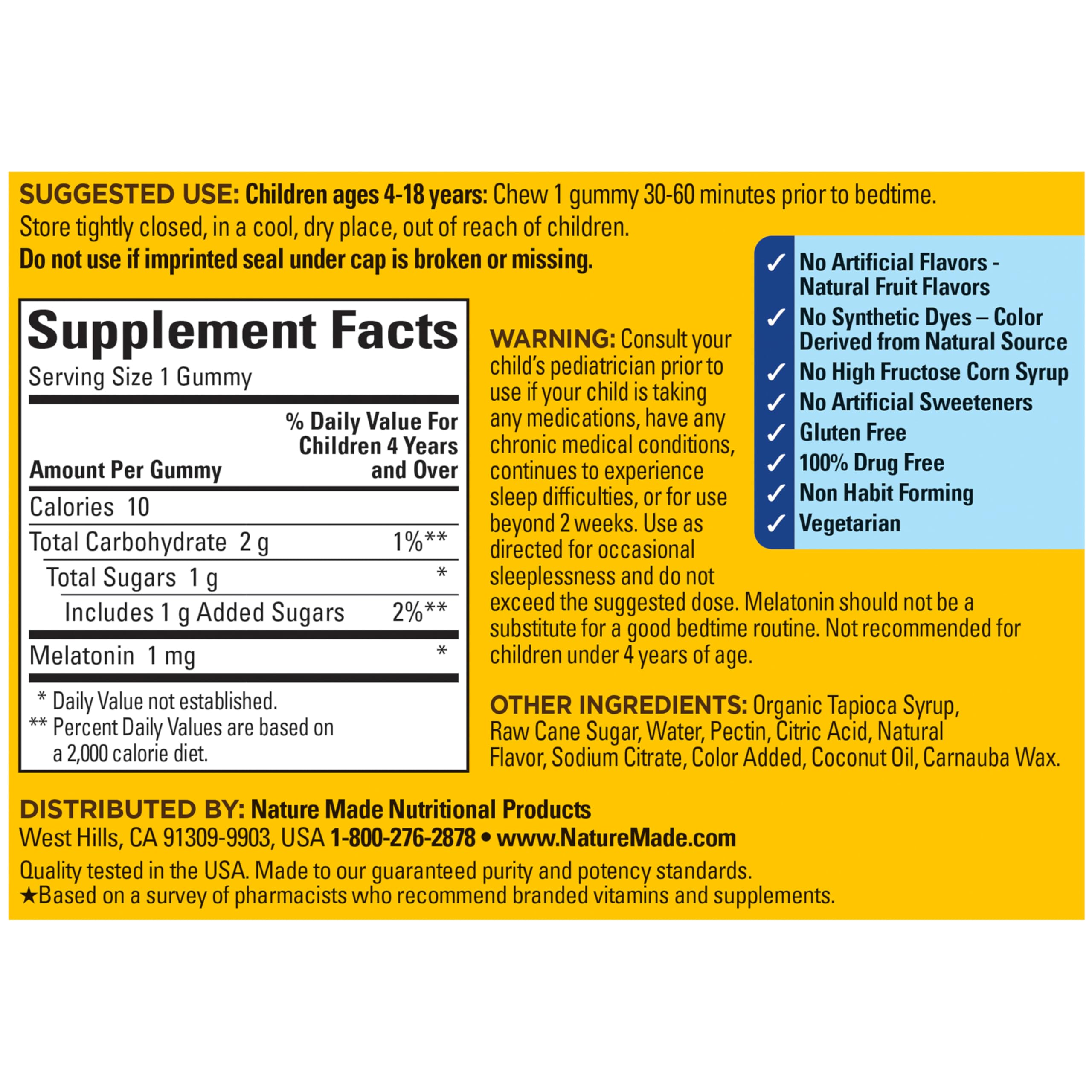 Nature Made Kids First Sleep Melatonin Gummies, 100% Drug-Free Sleep Aid, Kids Sleep Gummies for Restful Sleep, 45 Count - Image 6