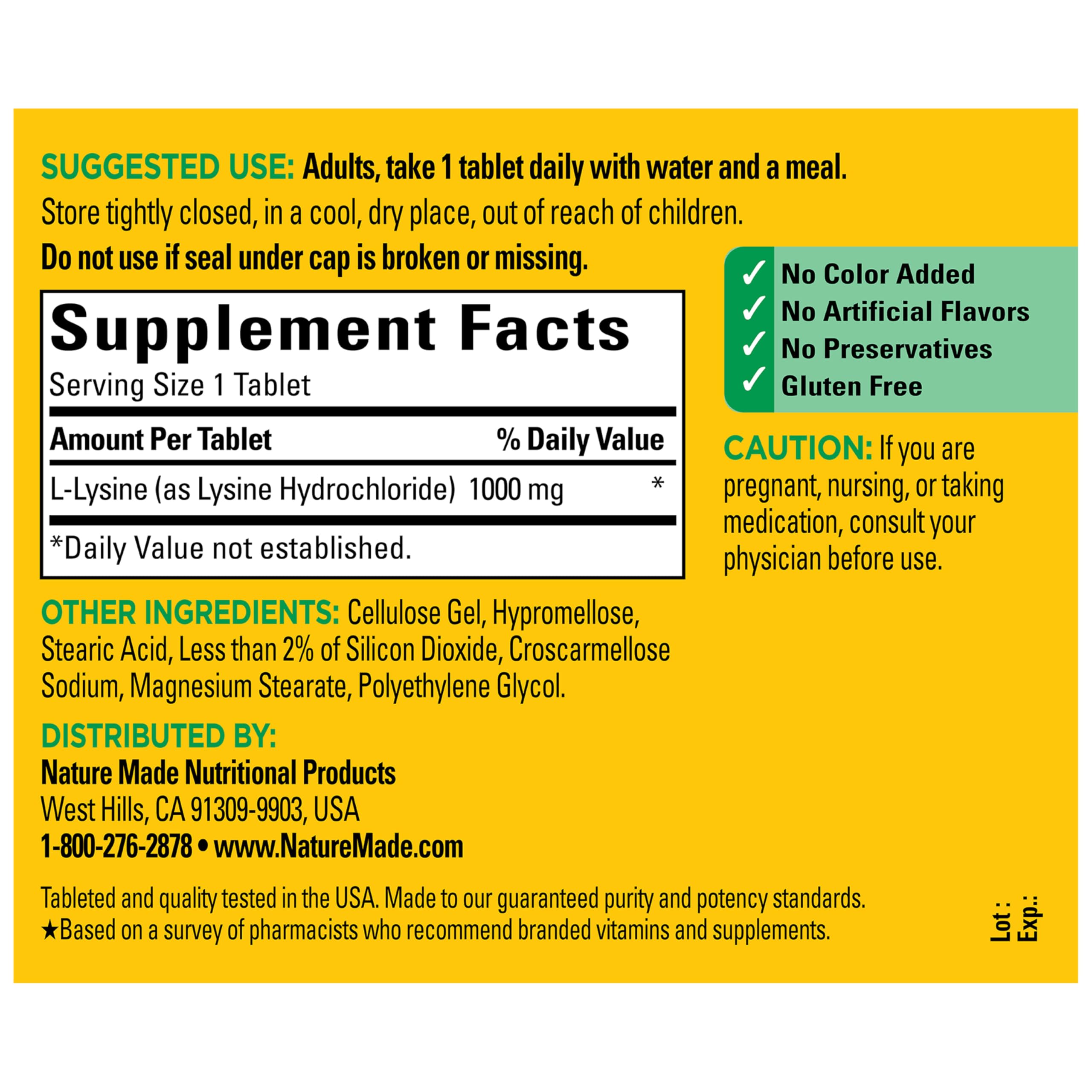 Nature Made L-Lysine 1000 mg, Dietary L-Lysine Supplements, 60 Tablets, 60 Day Supply - Image 6