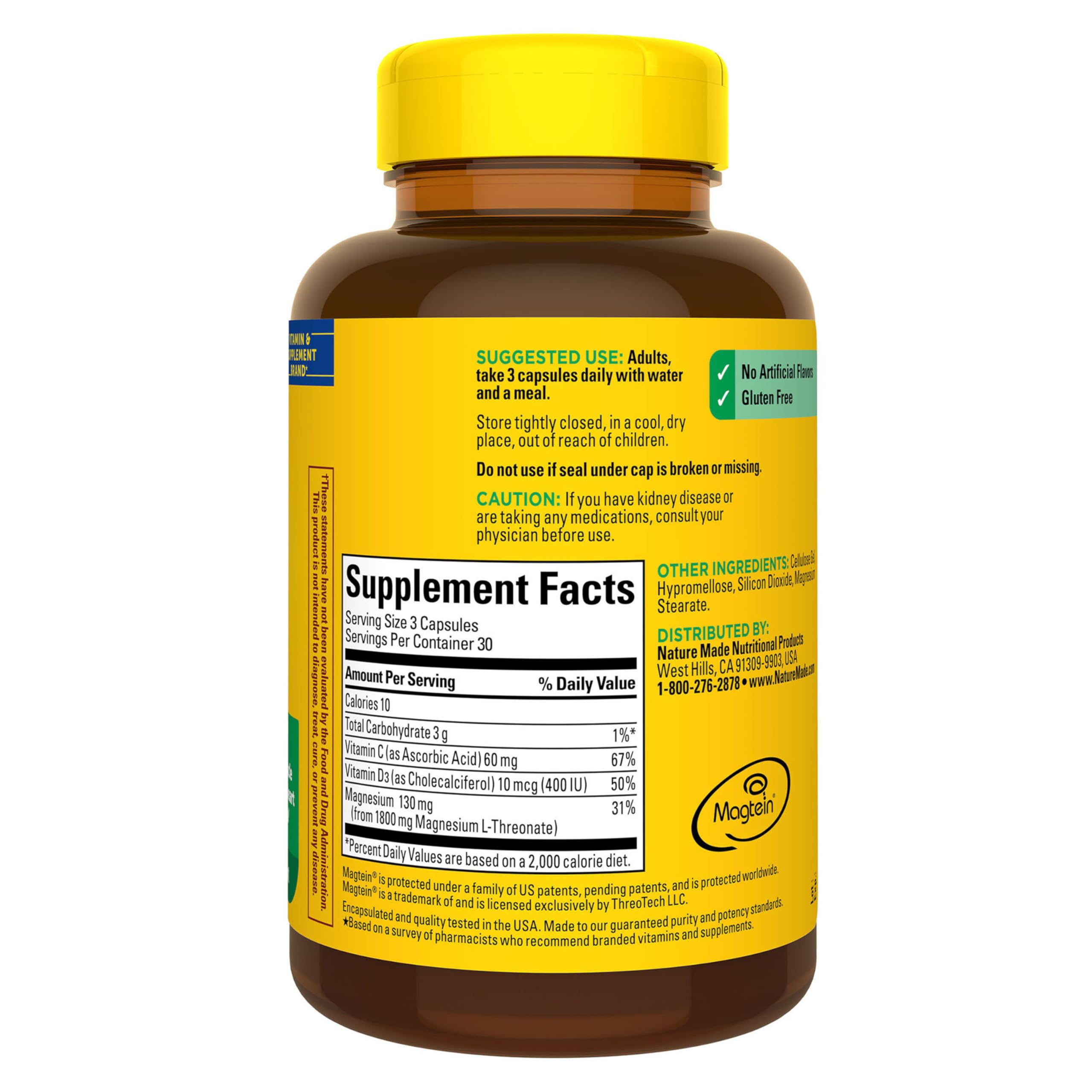 Nature Made Magnesium L-Threonate with Vitamin C & Vitamin D3, Provides 130 mg of Mag from 1800 mg Magnesium L Threonate, Cognitive Support Magnesium Supplement, 90 Capsules, 30 Day Supply - Image 9