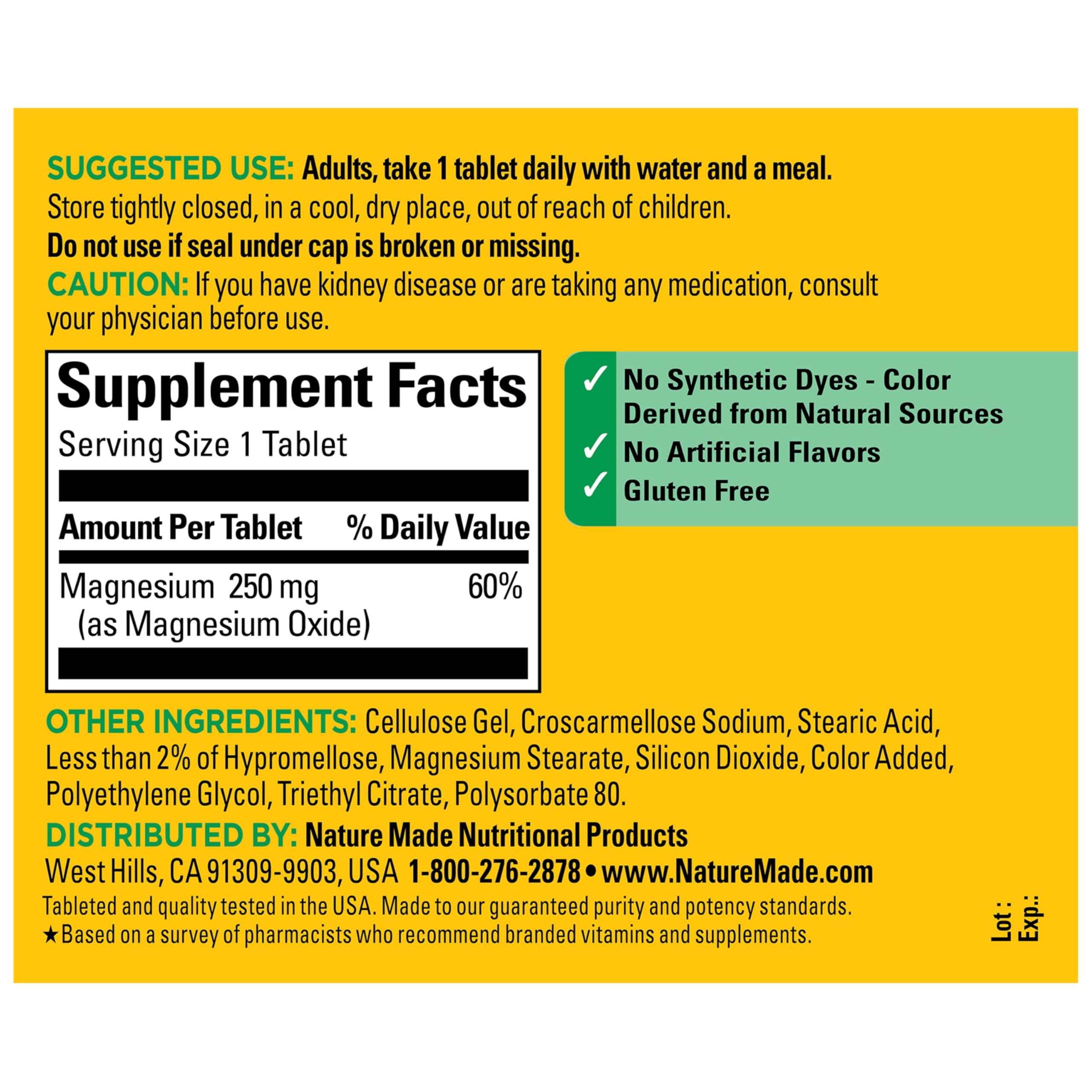 Nature Made Magnesium Oxide 250 mg, Magnesium Supplements for Men and Women, Support for Muscle, Heart, Bone and Nerve Health, 200 Tablets, 200 Day Supply - Image 7