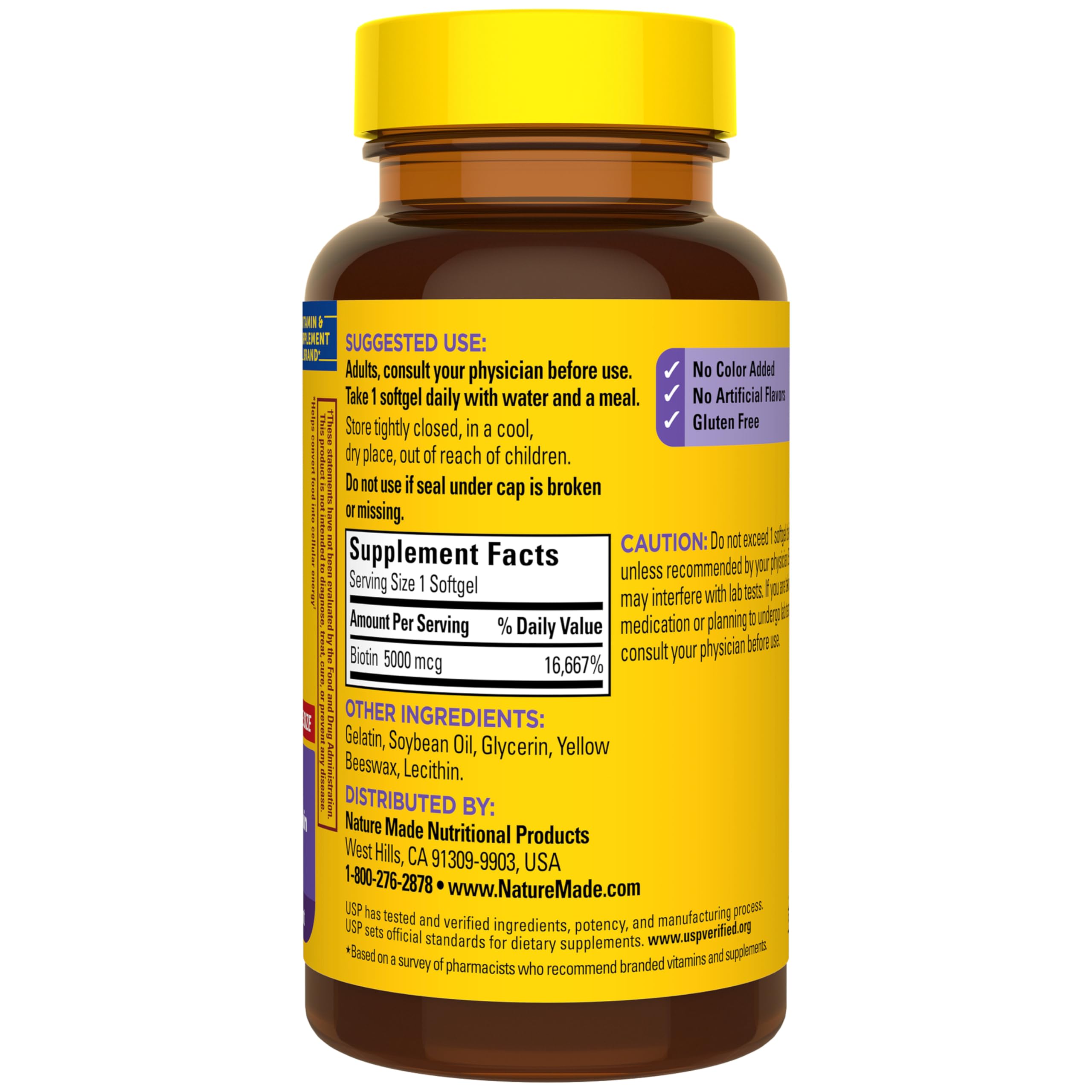 Nature Made Maximum Strength Biotin 5000 mcg Softgels, Biotin Hair Skin and Nails Vitamins Dietary Supplement, 120 Count - Image 9