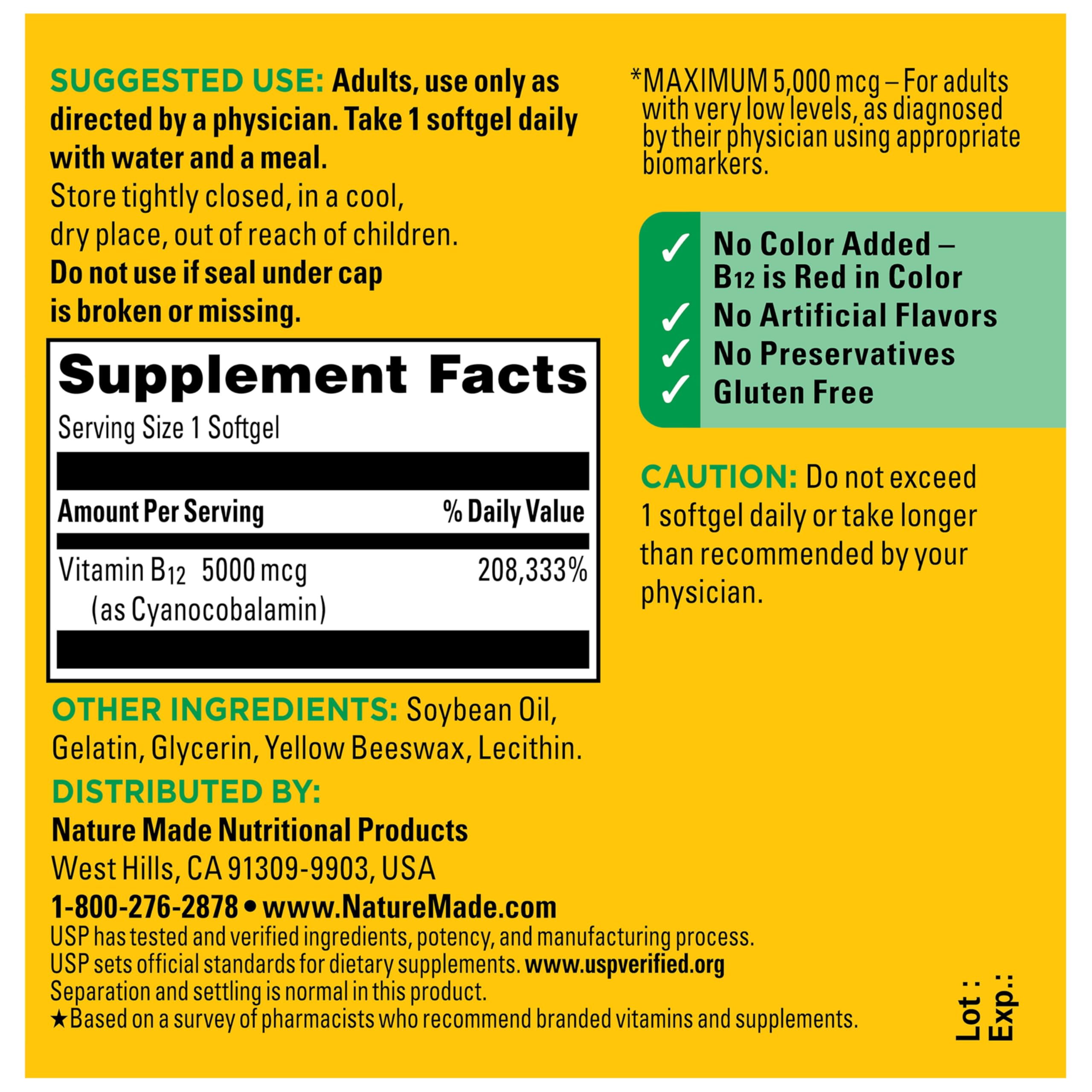 Nature Made Maximum Strength Vitamin B12 5000 mcg, Dietary Supplement for Energy Metabolism Support, 60 Softgels, 60 Day Supply - Image 7