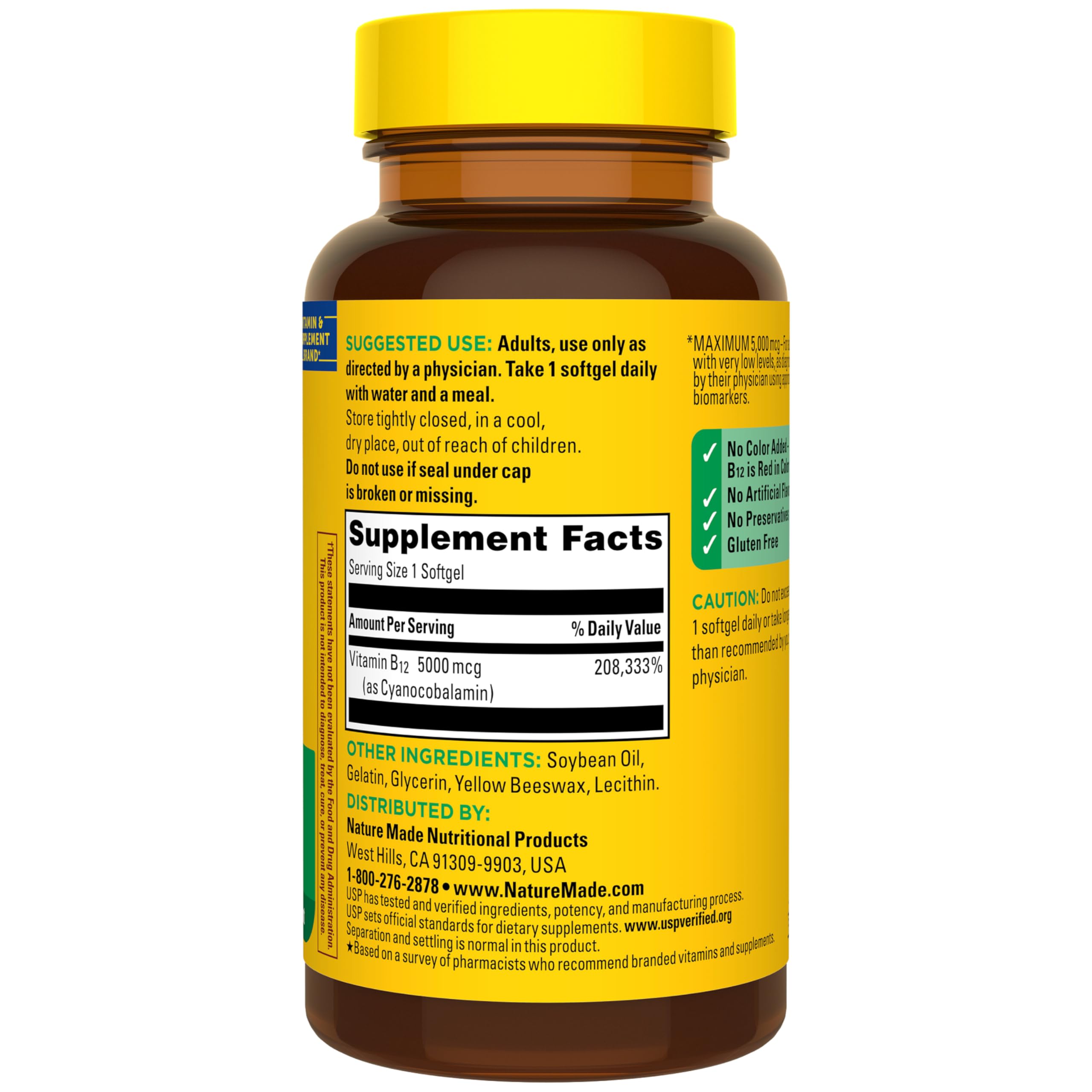 Nature Made Maximum Strength Vitamin B12 5000 mcg, Dietary Supplement for Energy Metabolism Support, 60 Softgels, 60 Day Supply - Image 8