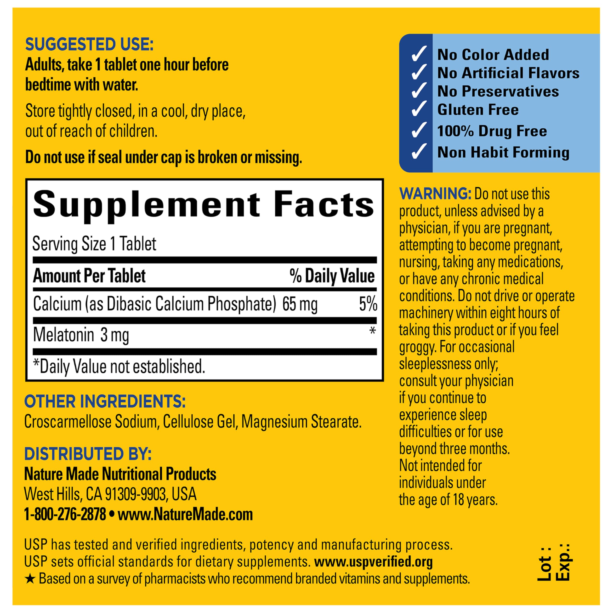 Nature Made Melatonin 3mg Sleep Aids for Adults, 100% Drug Free Sleep Aid, Sleep Supplements, 120 Tablets, 120 Day Supply - Image 6