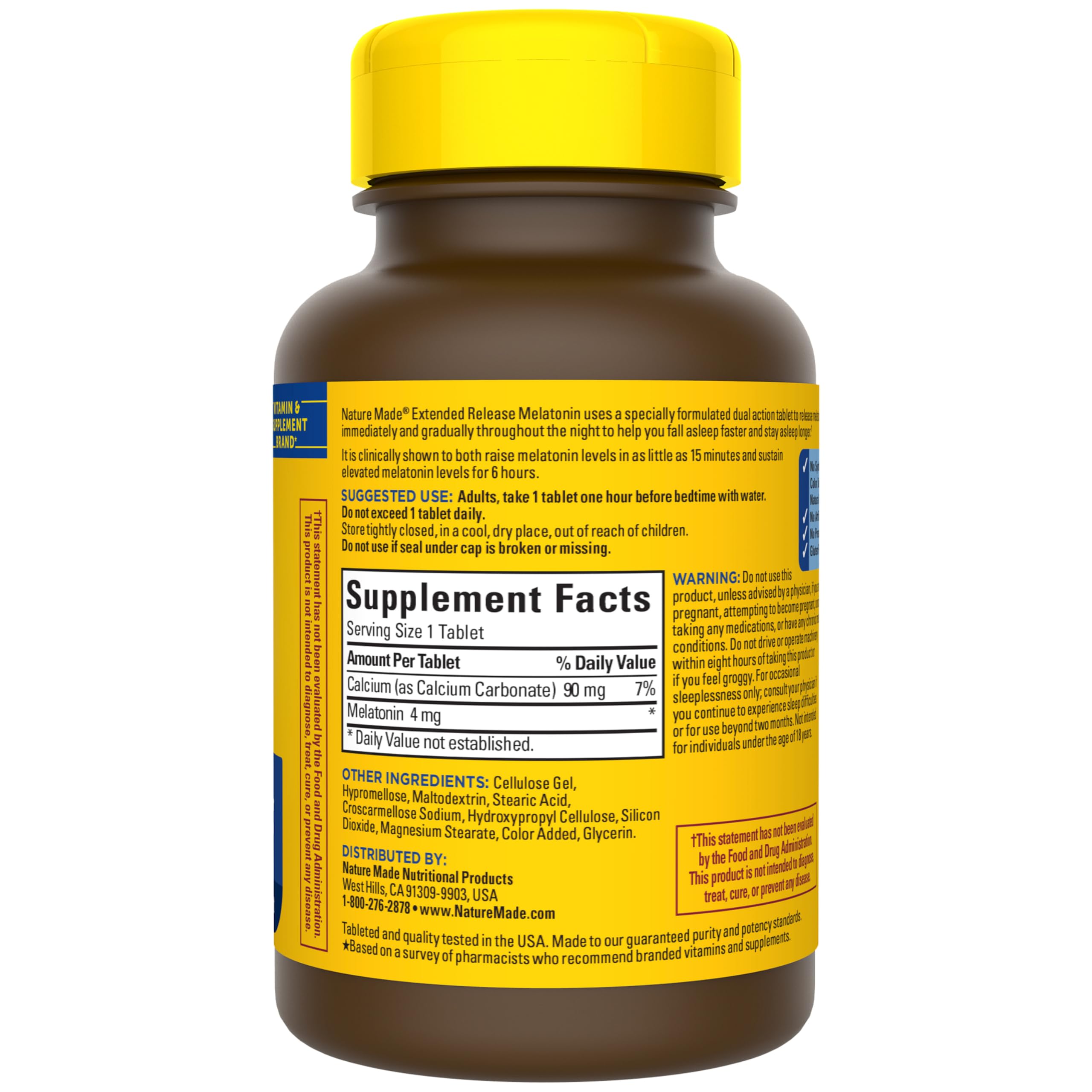 Nature Made Melatonin 4mg Extended Release Tablets, Sleep Supplements for Adults, 100% Drug Free Sleep Aid, 90 Count, 90 Day Supply - Image 7