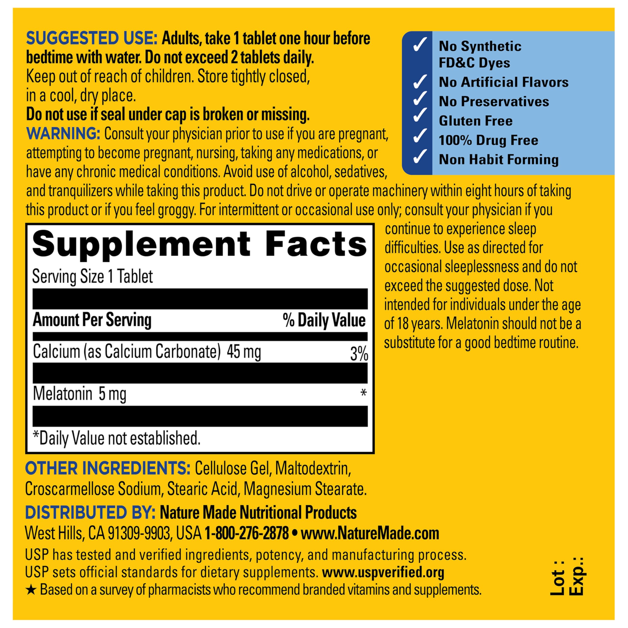 Nature Made Melatonin 5mg Extra Strength Tablets, 100% Drug Free Sleep Aid, Sleep Supplements for Adults, 300 Tablets, 300 Day Supply - Image 6