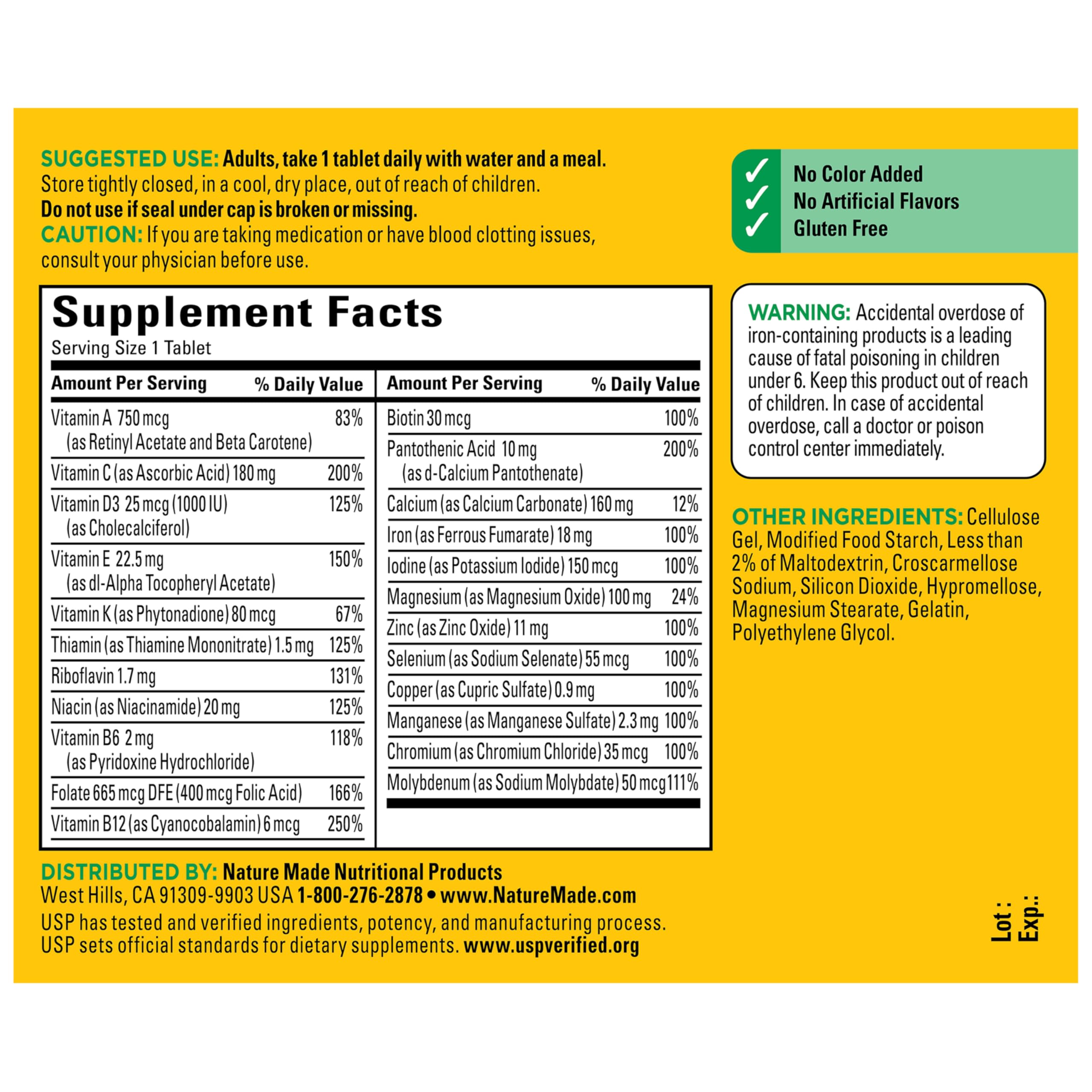 Nature Made Multivitamin Tablets with Iron, Multivitamin for Women and Men for Daily Nutritional Support, Nature Made Multi Vitamins for Adults, 130 Tablets, 130 Day Supply - Image 7