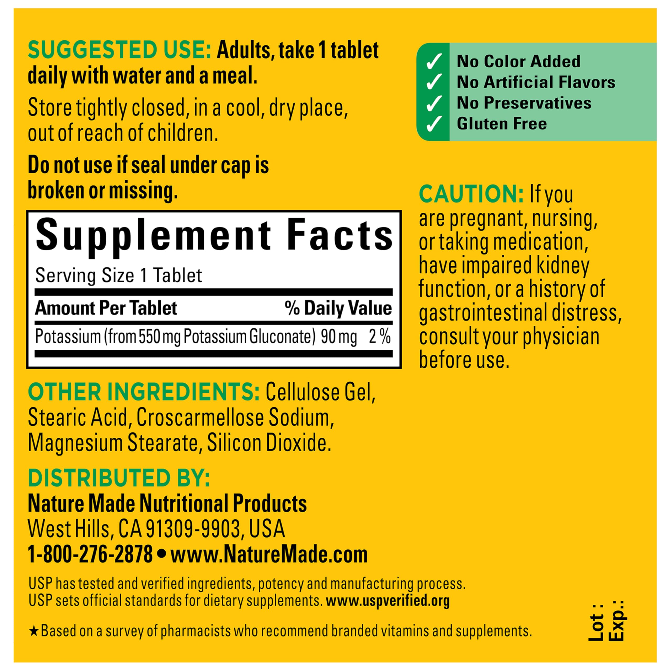 Nature Made Potassium Gluconate 550 mg, Potassium Supplements, Dietary Supplement for Heart Health Support, 100 Tablets, 100 Day Supply - Image 6