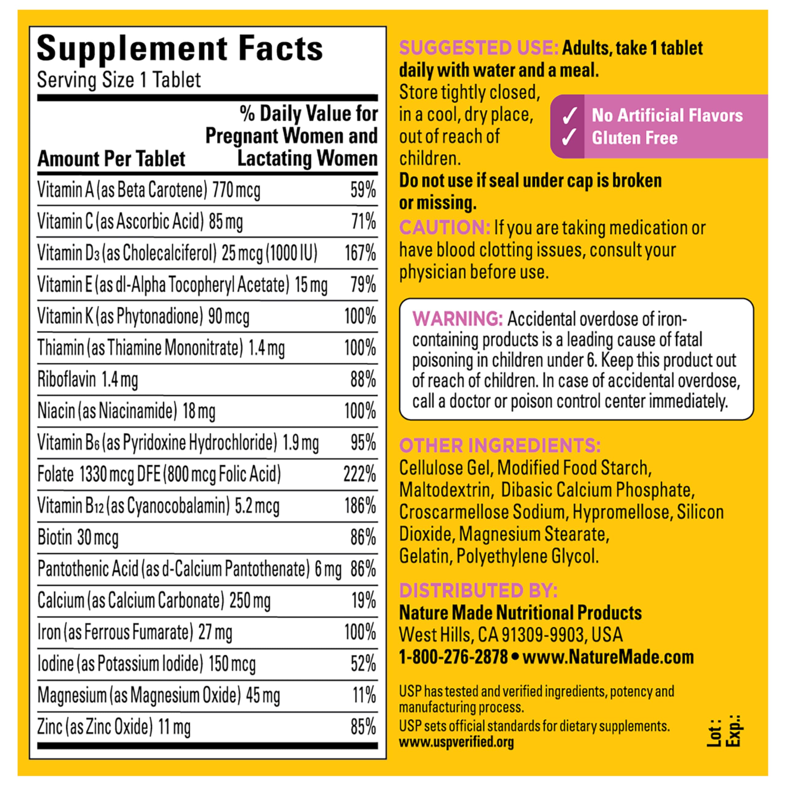 Nature Made Prenatal Multivitamin with Folic Acid, Vitamin & Mineral Supplement, Daily Nutritional Support, Prenatal Vitamins for Women, 250 Tablets, 250 Day Supply - Image 8