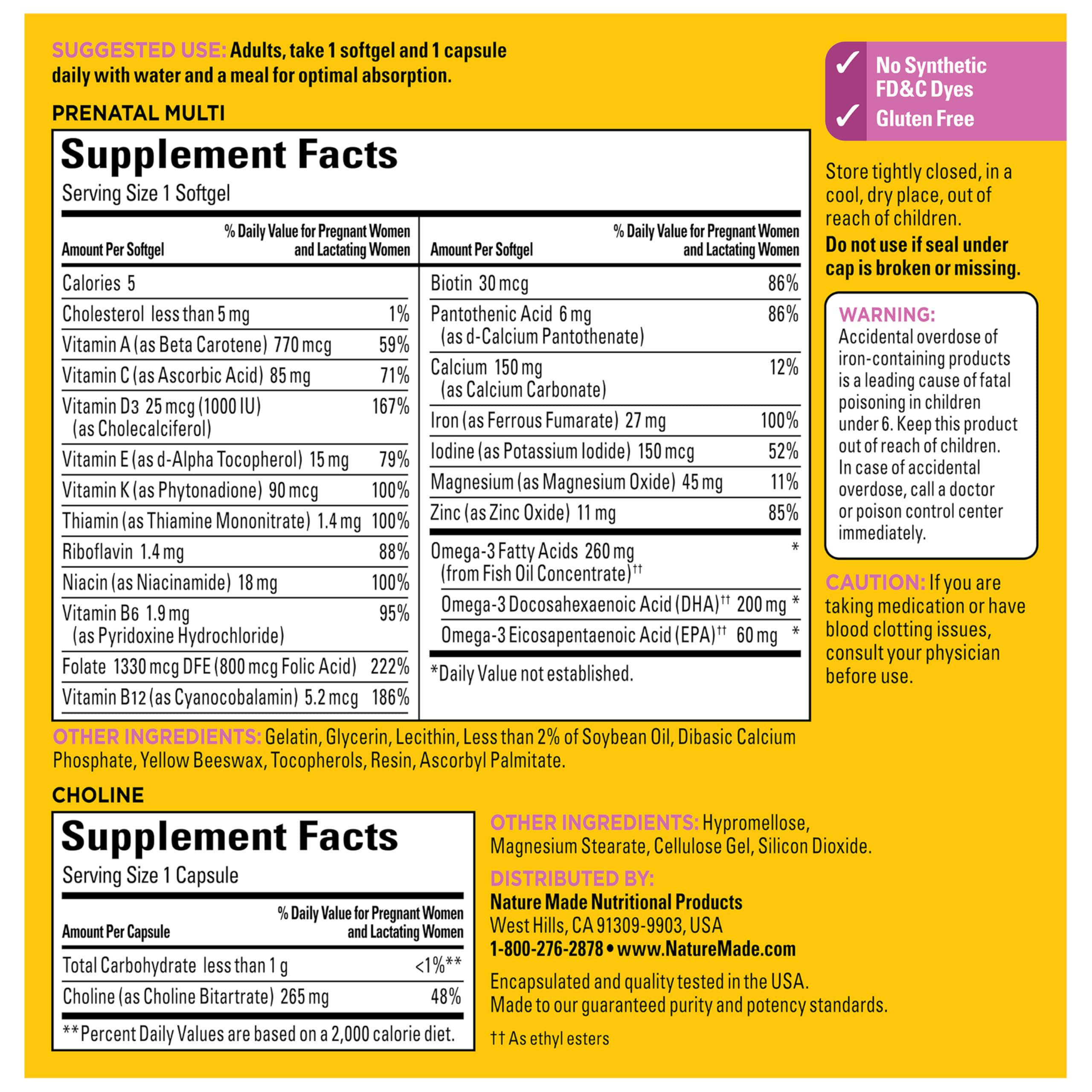Nature Made Prenatal Vitamin Softgels + Choline Capsules, Folic Acid + DHA + Choline, 60 Prenatal Vitamins for Women, 60 Choline Supplements Capsules, 60 Day Supply - Image 7
