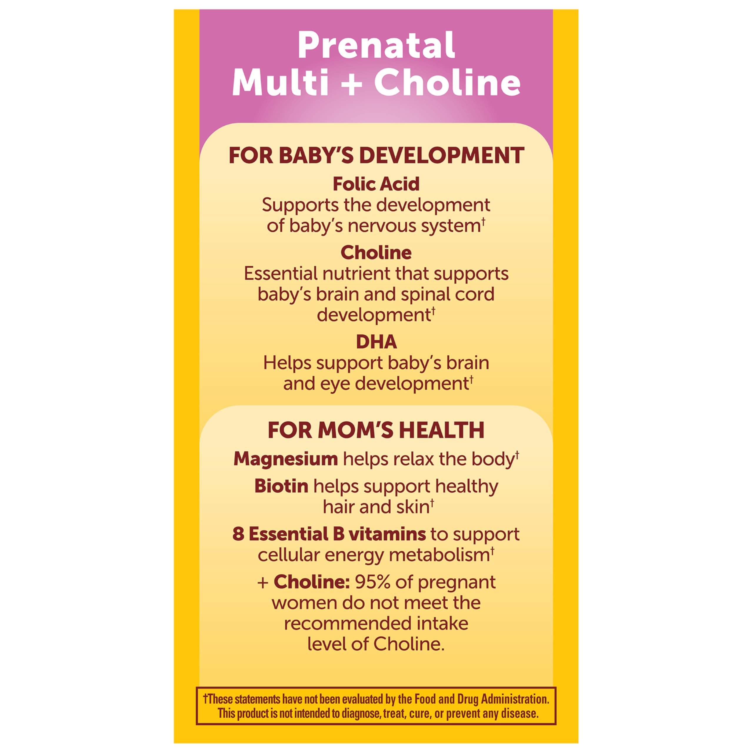 Nature Made Prenatal Vitamin Softgels + Choline Capsules, Folic Acid + DHA + Choline, 60 Prenatal Vitamins for Women, 60 Choline Supplements Capsules, 60 Day Supply - Image 8