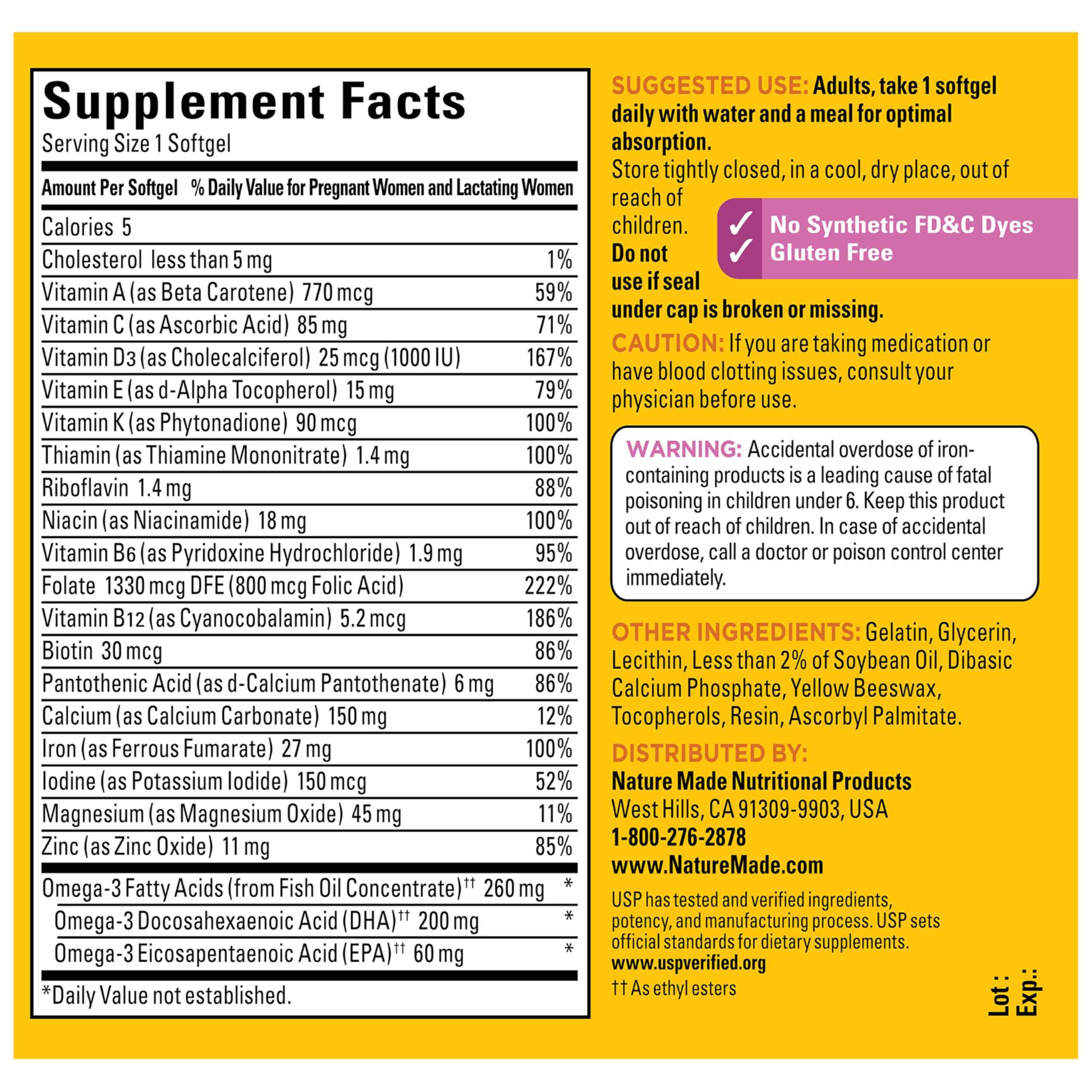 Nature Made Prenatal Vitamins for Women with Folic Acid + DHA, Prenatal Vitamin and Mineral Supplement for Daily Nutritional Support, 110 Softgels, 110 Day Supply - Image 8