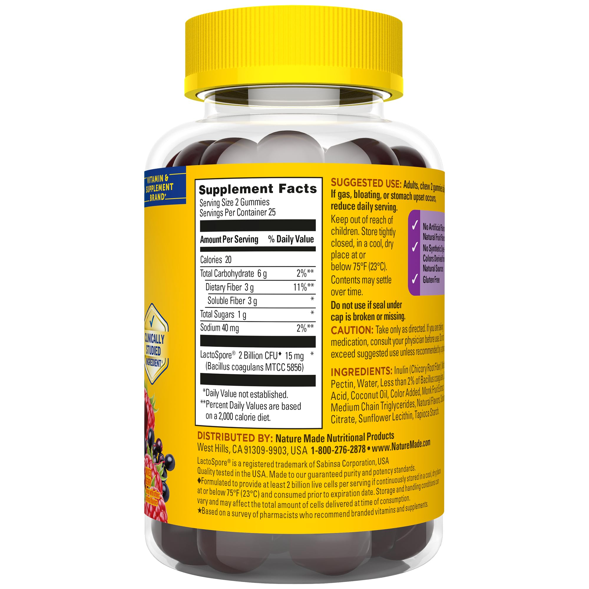 Nature Made Probiotic + Prebiotic Fiber Gummies for Daily Gut Health, Fiber Supplement with Probiotics for Digestive Health Support, 50 Gummies, 25 Day Supply - Image 9