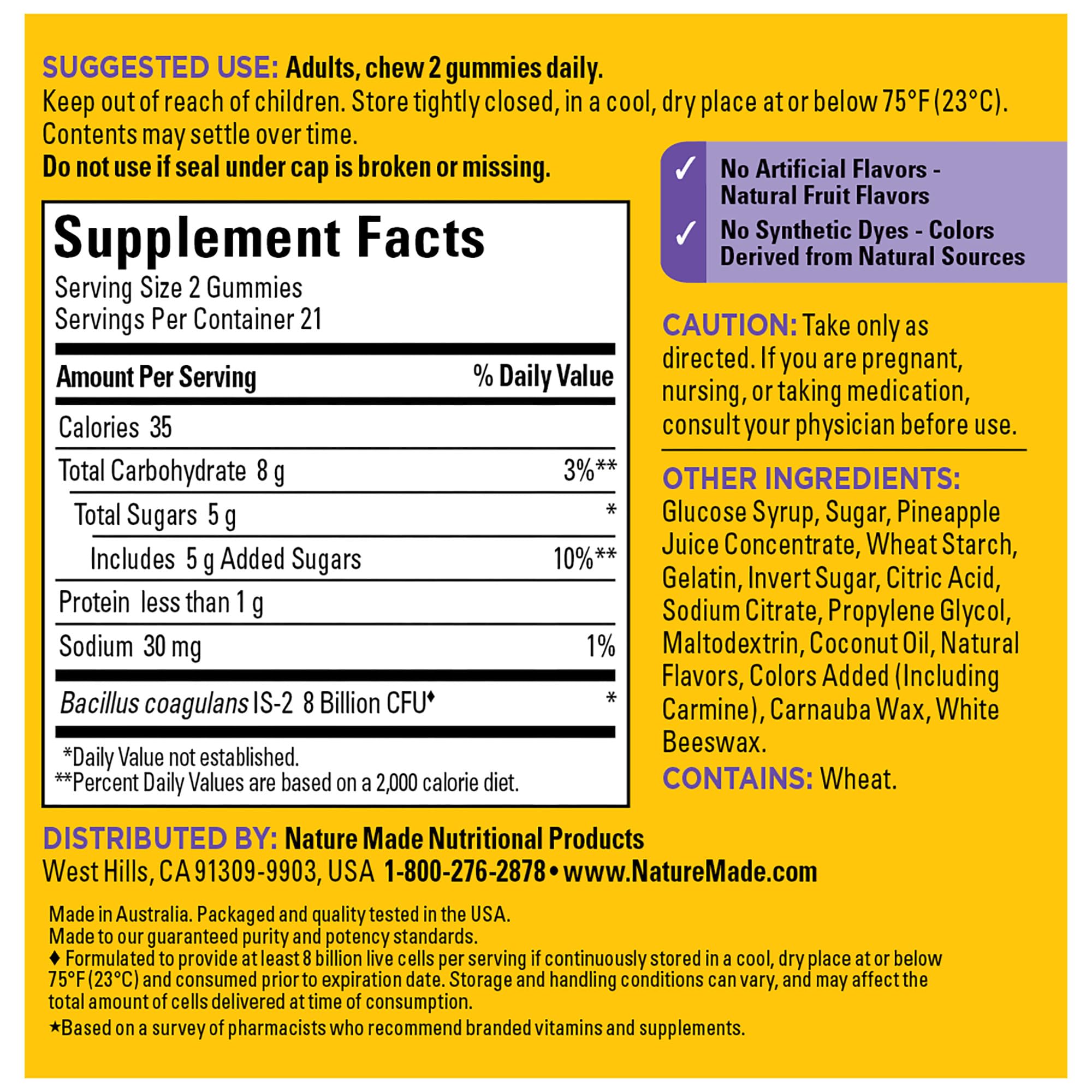 Nature Made Probiotics Extra Strength Dosage, Probiotics for Women and Men 8 Billion CFU per 2 Gummies, 42 Probiotic Gummies, 21 Day Supply - Image 5