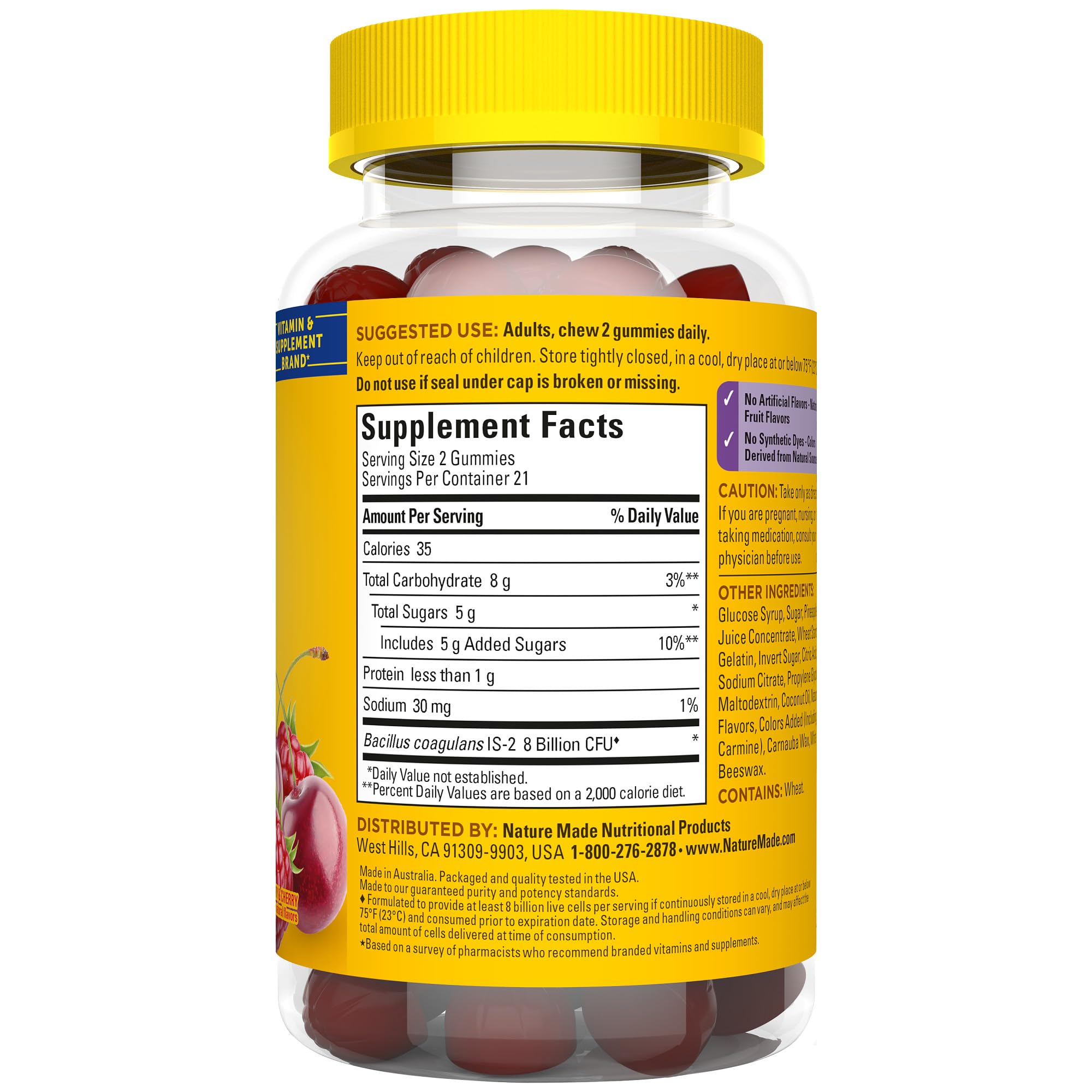 Nature Made Probiotics Extra Strength Dosage, Probiotics for Women and Men 8 Billion CFU per 2 Gummies, 42 Probiotic Gummies, 21 Day Supply - Image 8