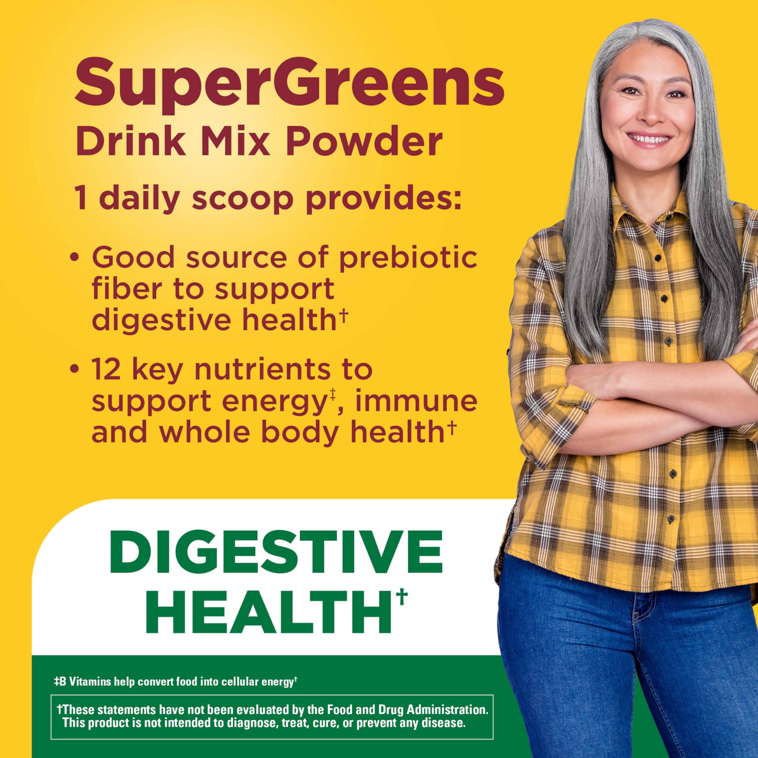 Nature Made Super Greens Powder with Prebiotic Fiber Drink Mix, Made with 1 Cup Veggies Per Serving, Fiber Supplement + Vitamins and Minerals, 25 Day Supply - Image 3