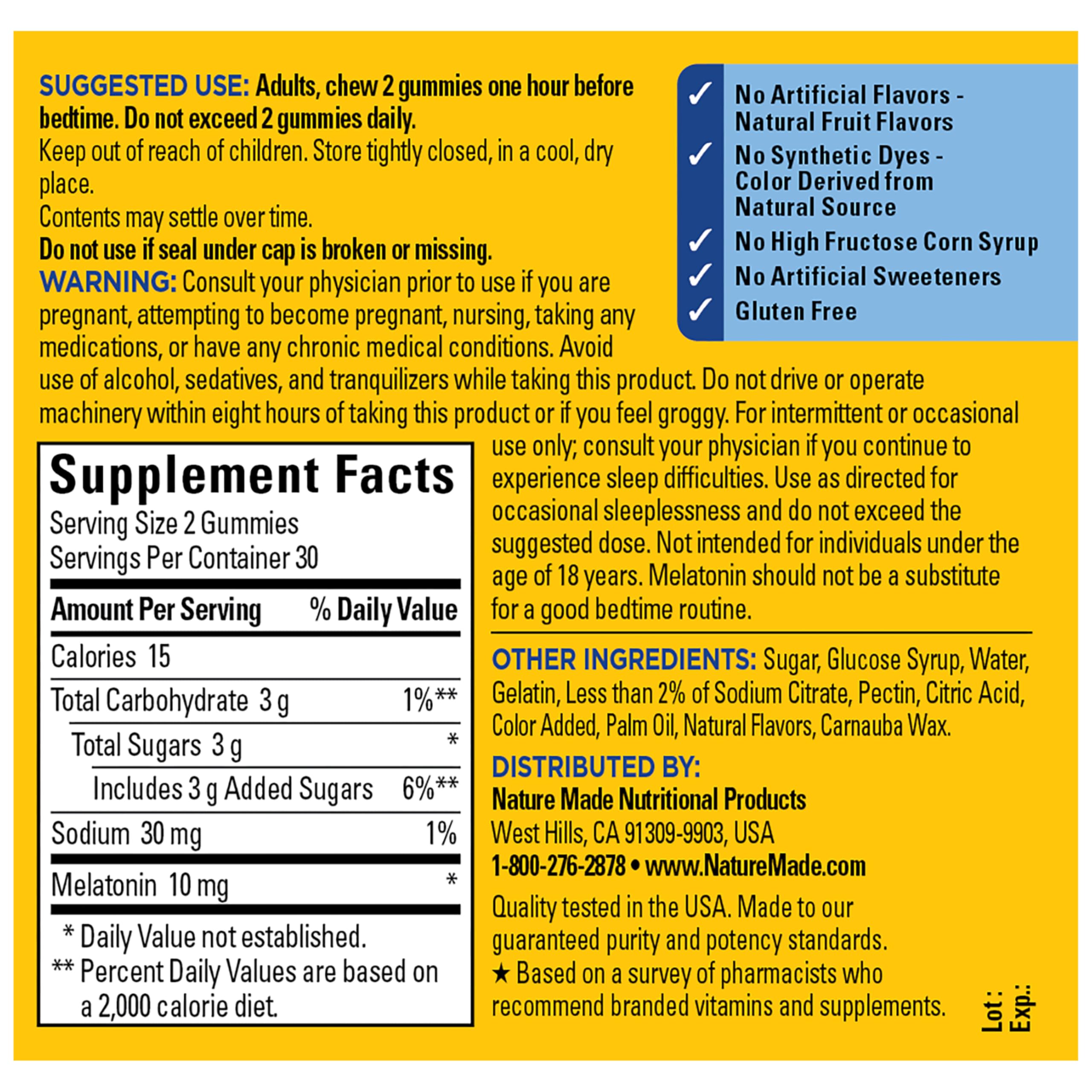 Nature Made Time Release Melatonin Gummies 10mg per Serving, Maximum Strength Dosage Sleep Aid for Adults, 100% Drug Free, 60 Gummies, 30 Day Supply - Image 7