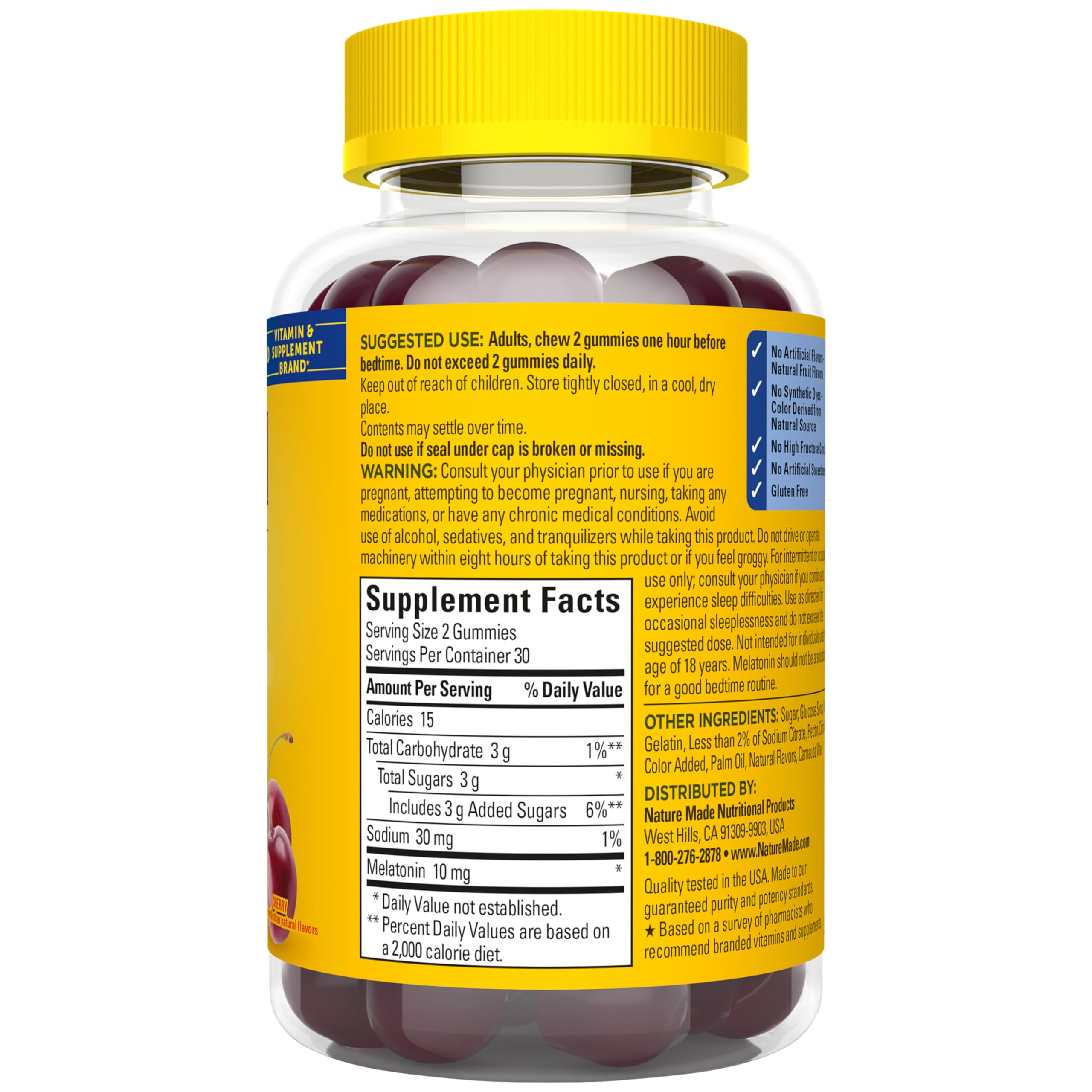 Nature Made Time Release Melatonin Gummies 10mg per Serving, Maximum Strength Dosage Sleep Aid for Adults, 100% Drug Free, 60 Gummies, 30 Day Supply - Image 8