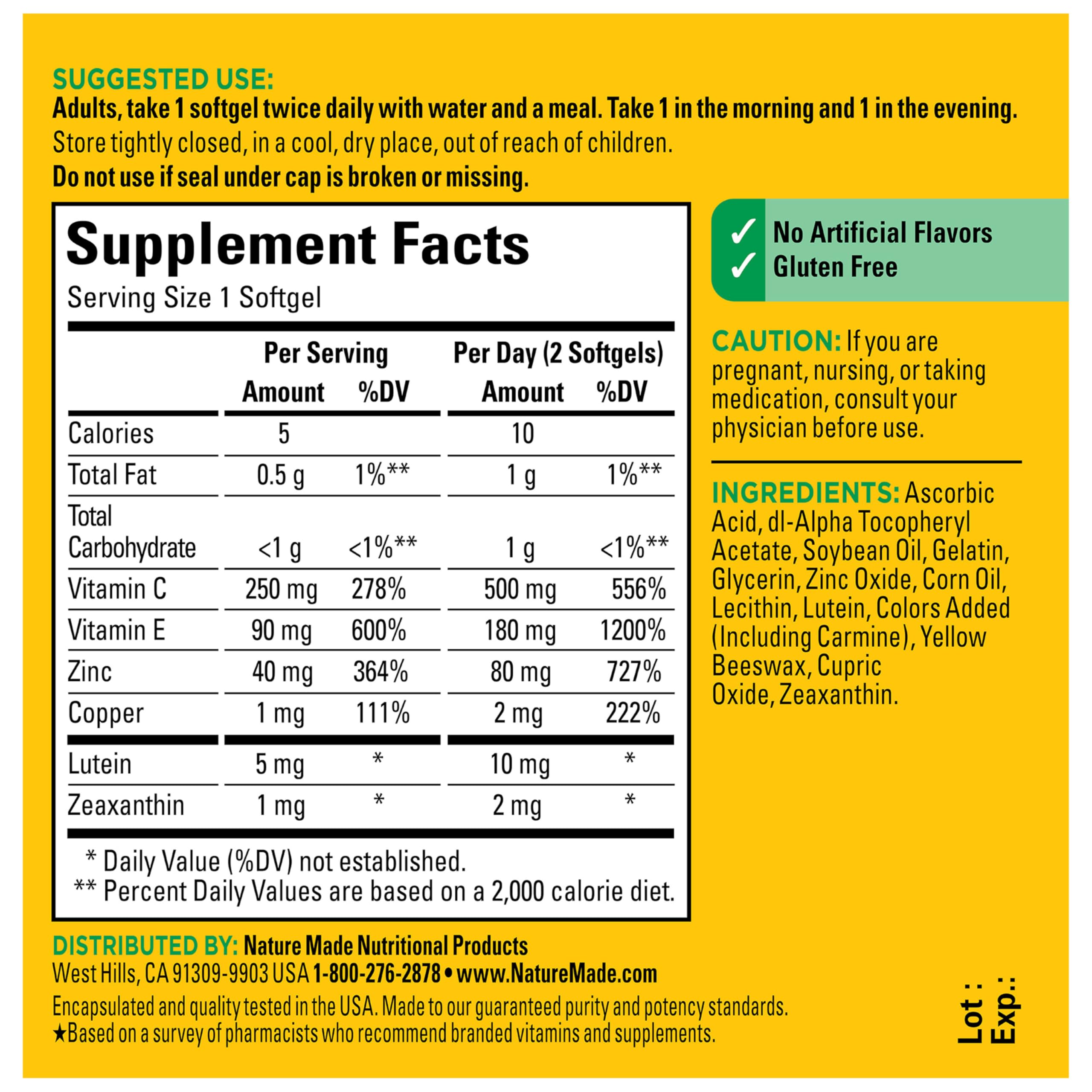 Nature Made Vision Based on the AREDS 2 Formula, Eye Vitamins with Lutein & Zeaxanthin, Vitamin C, Vitamin E, Zinc and Copper for Healthy Vision and Eye Function Support, 60 Softgels, 30 Day Supply - Image 7