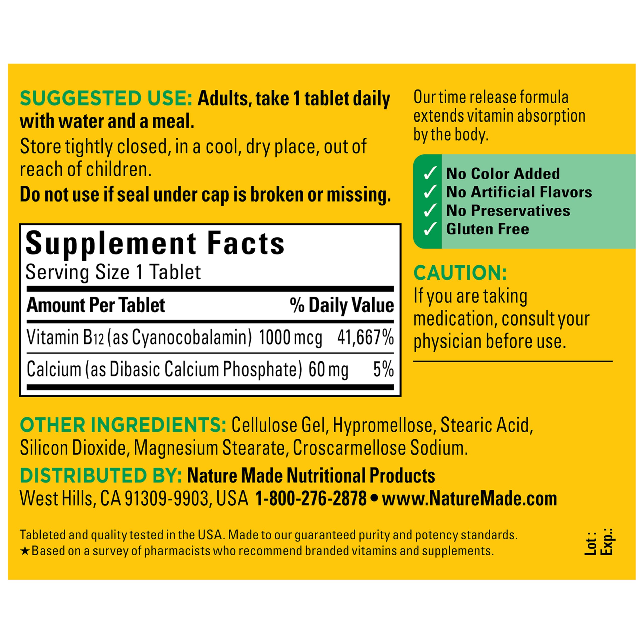 Nature Made Vitamin B12 1000 mcg, B12 Vitamins, Dietary Supplement for Energy Metabolism Support, 160 Time Release Tablets, 160 Day Supply - Image 7