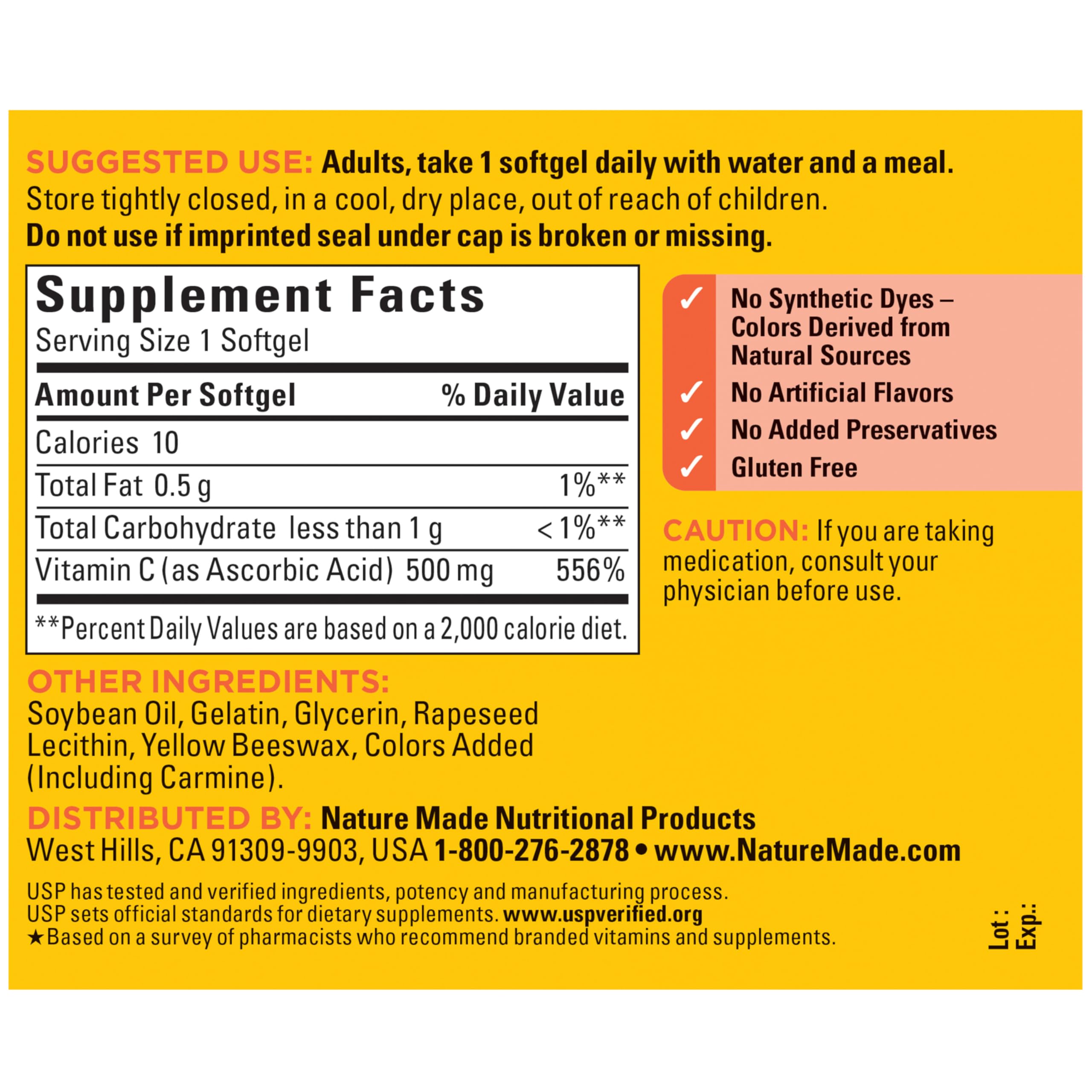 Nature Made Vitamin C 500 mg, Dietary Vitamin C Supplement for Immune Support, 60 Softgels, 60 Day Supply - Image 7