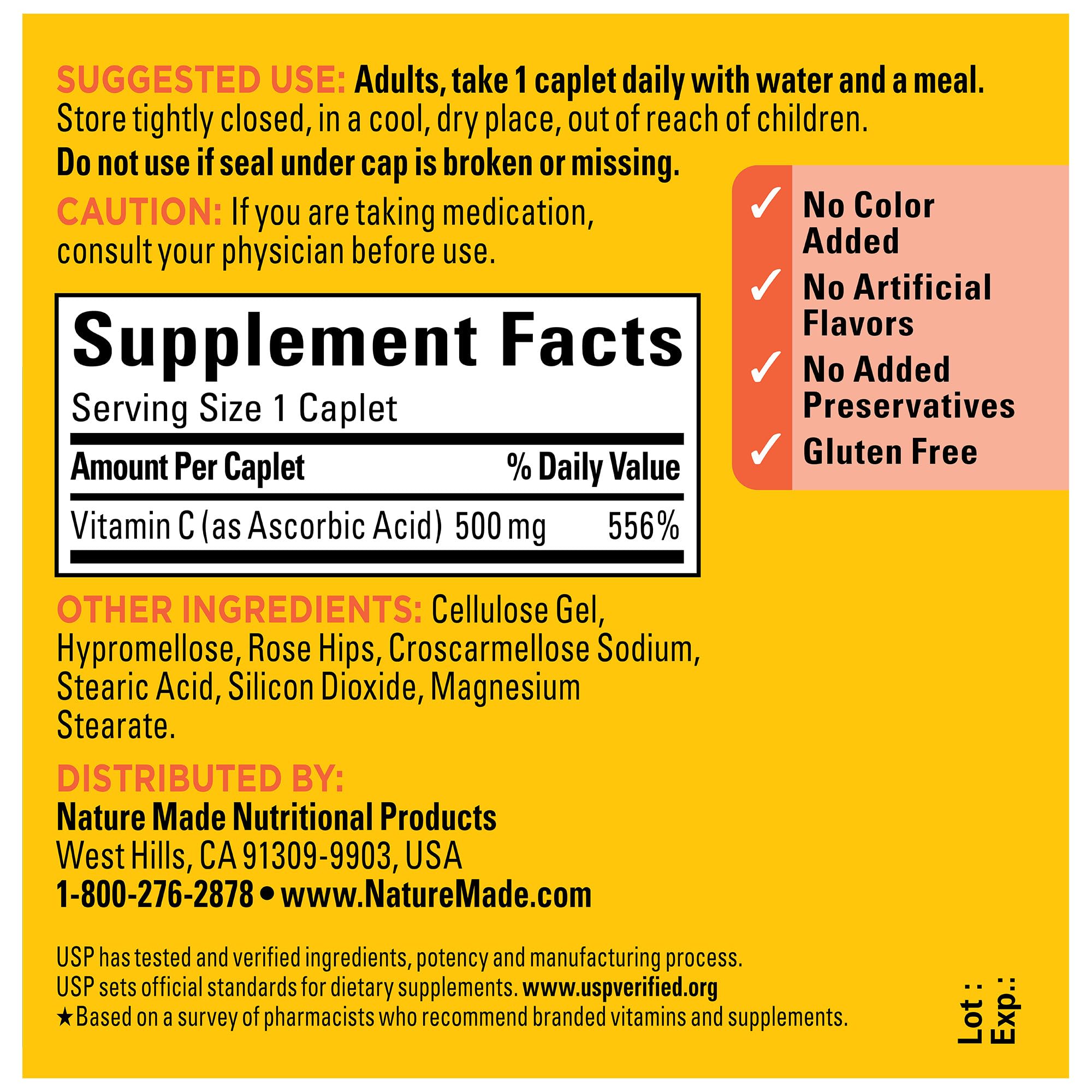 Nature Made Vitamin C 500mg with Rose Hips, Dietary Vitamin C Supplement for Immune Support, 130 Caplets, 130-Day Supply - Image 5