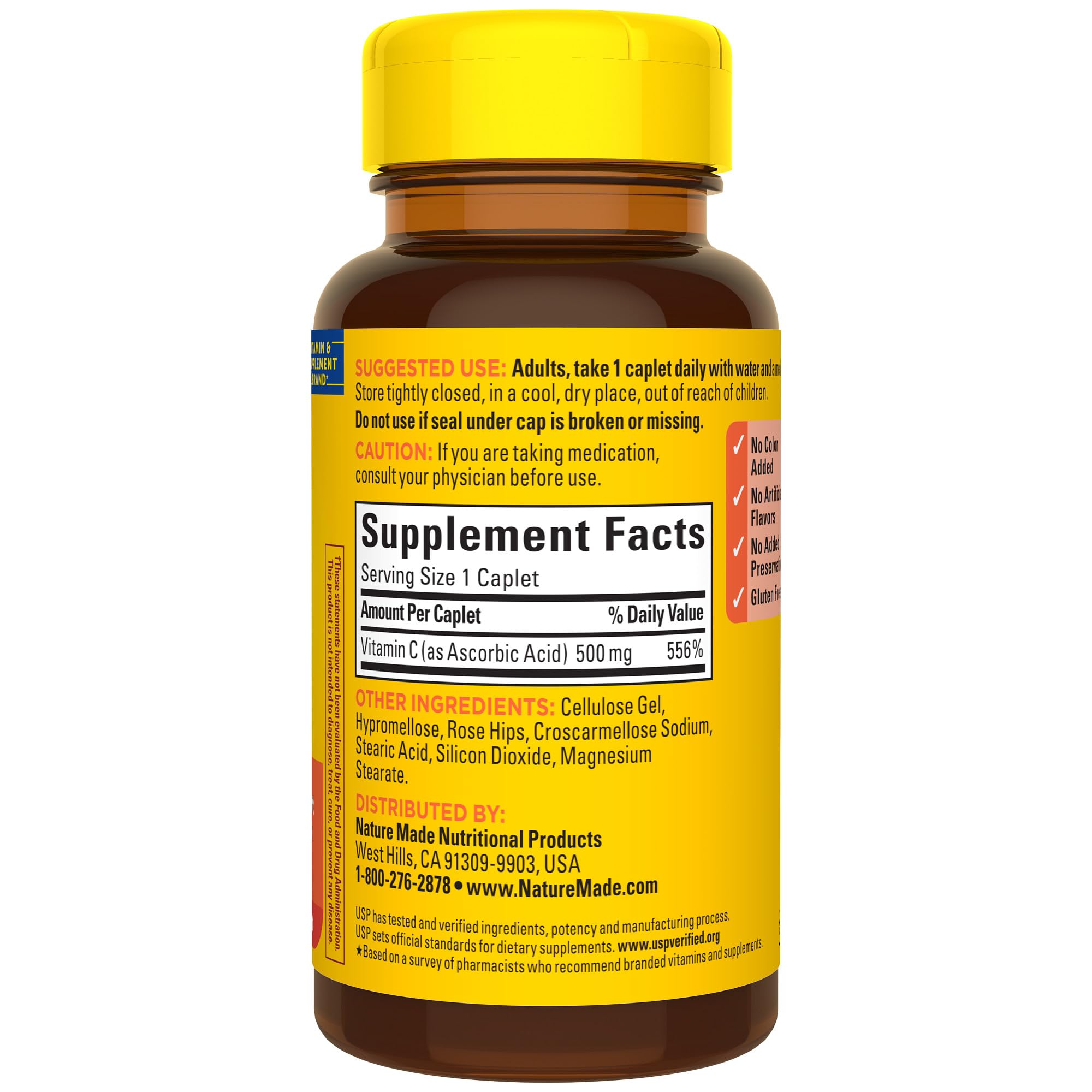 Nature Made Vitamin C 500mg with Rose Hips, Dietary Vitamin C Supplement for Immune Support, 130 Caplets, 130-Day Supply - Image 8