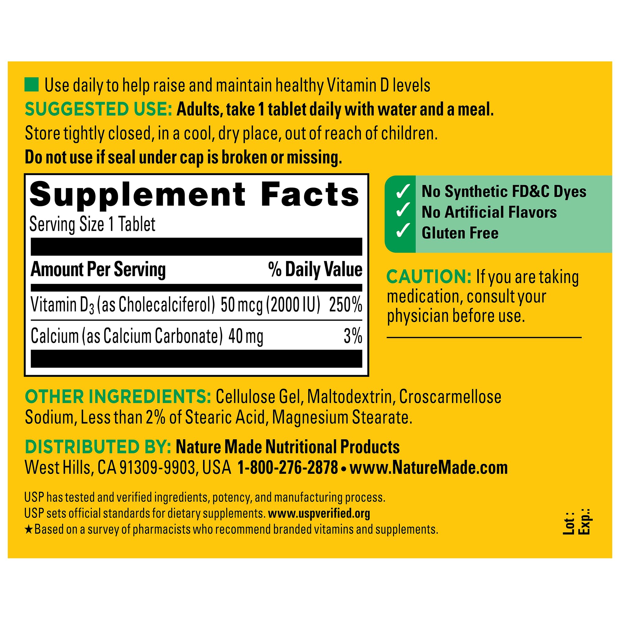 Nature Made Vitamin D3 2000 IU (50 mcg), Vitamin D Supplement for Bone, Teeth, Muscle and Immune Health Support, 220 Tablets, 220 Day Supply - Image 4