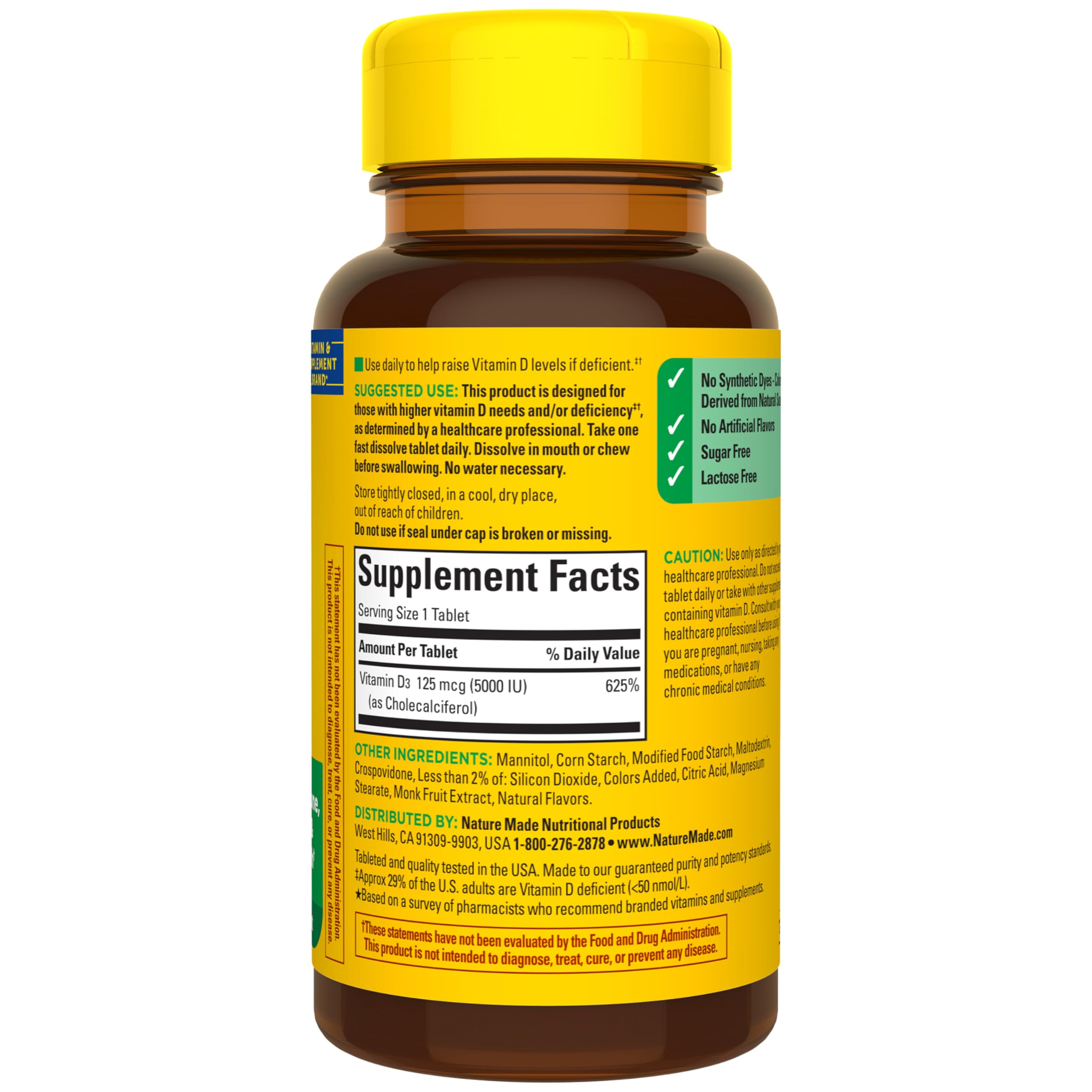 Nature Made Vitamin D3 5000 IU (125 mcg) Extra Strength, Vitamin D Supplement for Immune Support, 70 Sugar Free Fast Dissolve Tablets, 70 Day Supply - Image 9