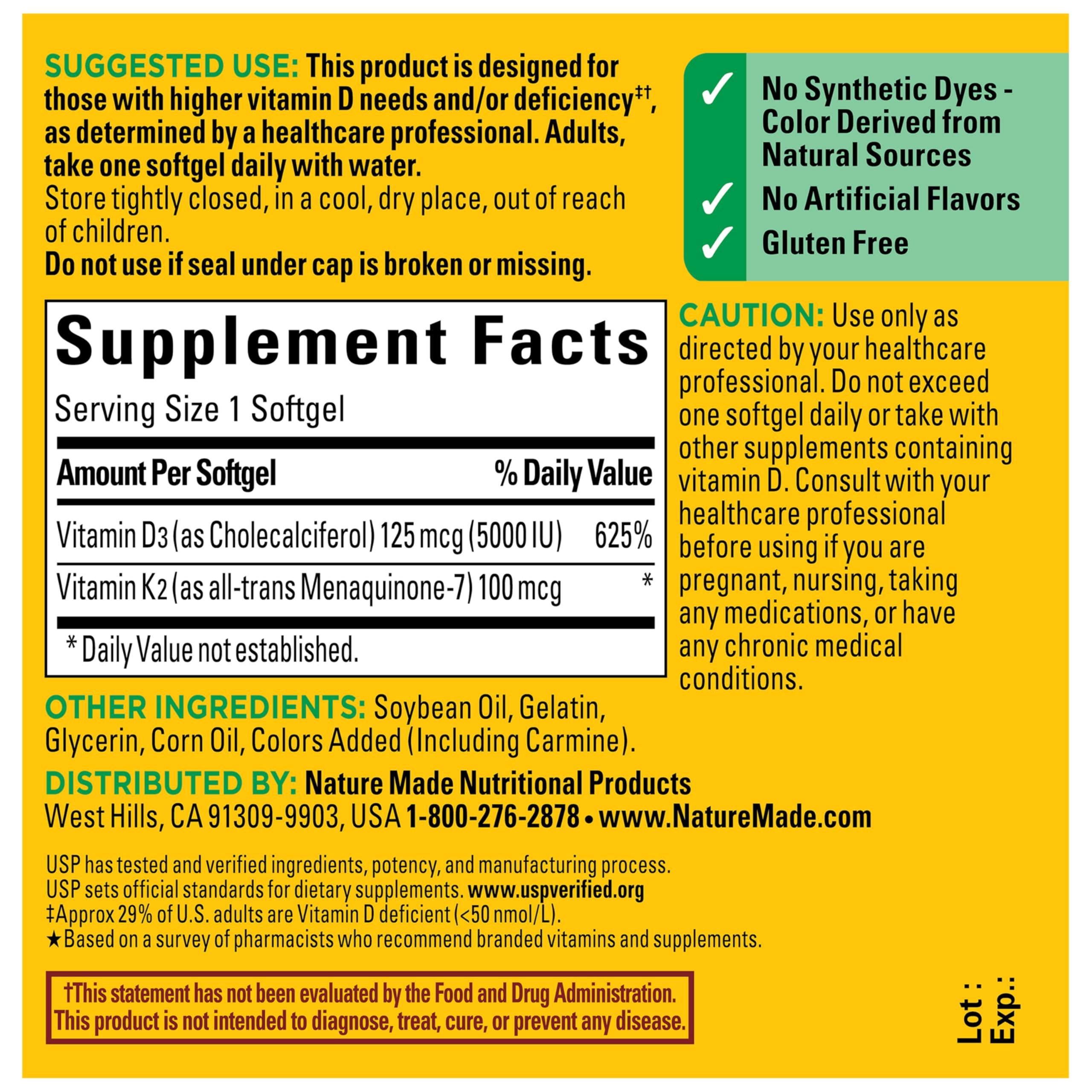 Nature Made Vitamin D3 K2 Supplement, 5000 IU (125 mcg) Vitamin D for Bone, Teeth, Muscle and Immune Support, 30 D3 and K2 Softgels, 30 Day Supply - Image 7