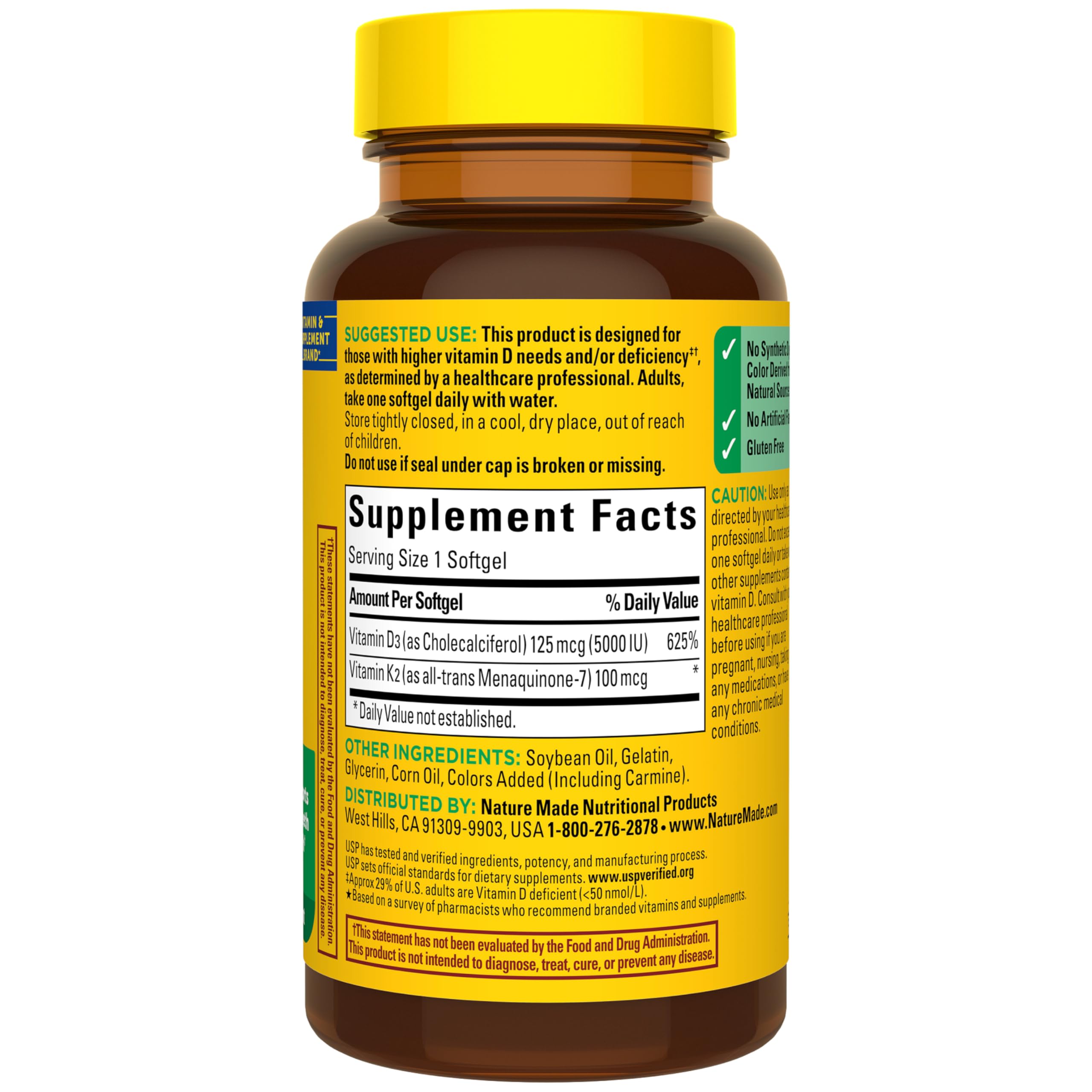 Nature Made Vitamin D3 K2 Supplement, 5000 IU (125 mcg) Vitamin D for Bone, Teeth, Muscle and Immune Support, 30 D3 and K2 Softgels, 30 Day Supply - Image 8