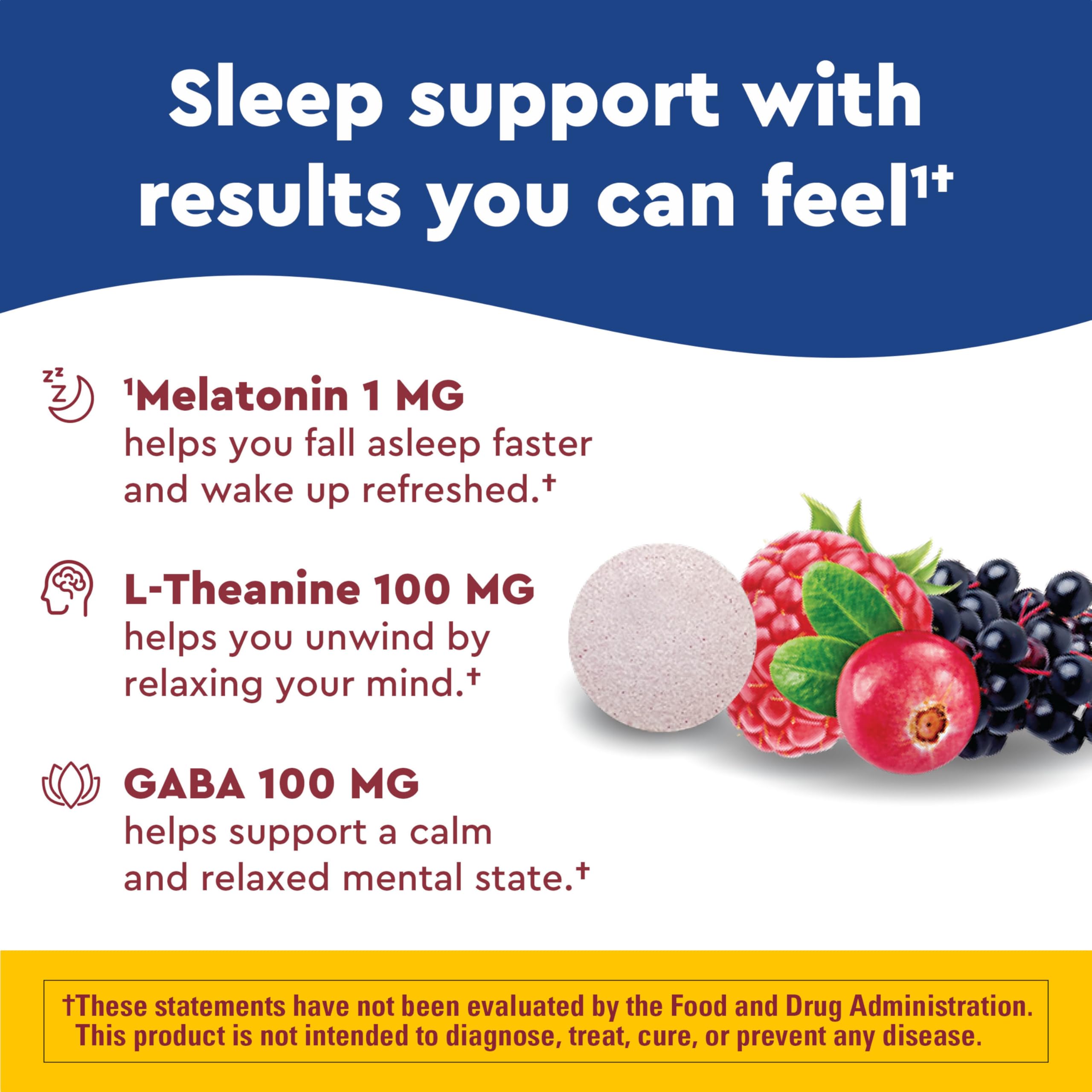 Nature Made Wellblends Back To Sleep, Lower Dose Melatonin 1 mg, L theanine 100 mg and GABA 100mg, Sleep Supplement, 40 Fast Dissolve Tablets - Image 3