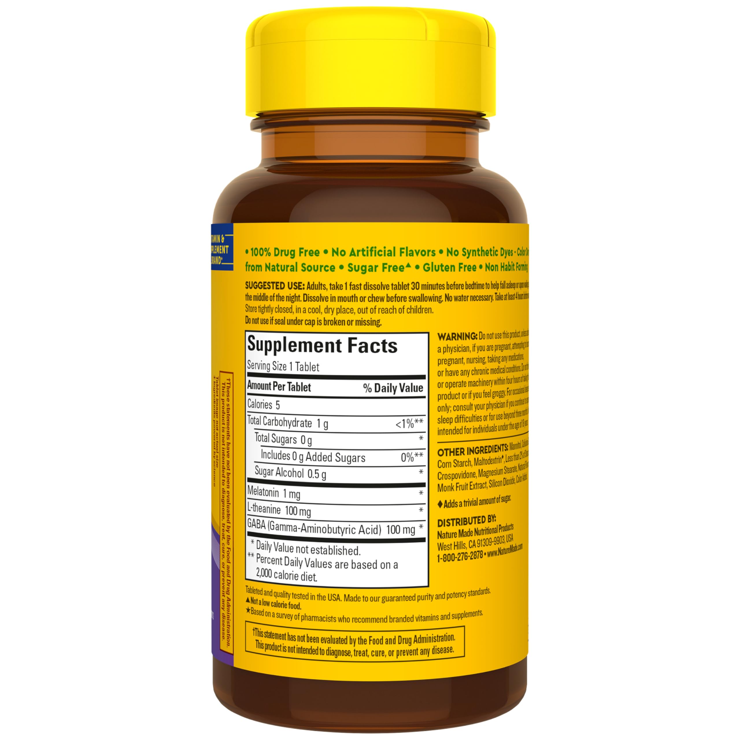 Nature Made Wellblends Back To Sleep, Lower Dose Melatonin 1 mg, L theanine 100 mg and GABA 100mg, Sleep Supplement, 40 Fast Dissolve Tablets - Image 7