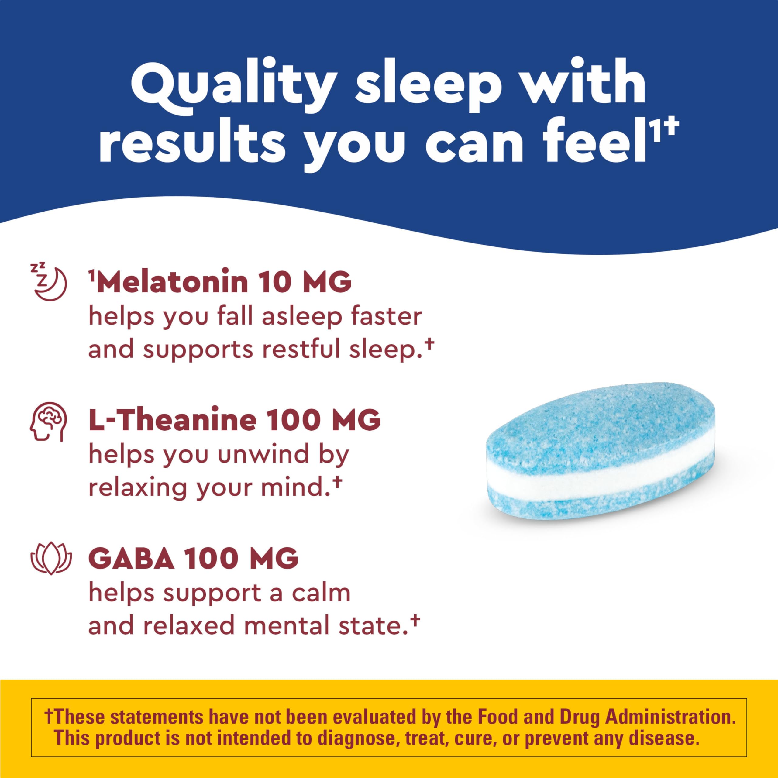 Nature Made Wellblends Sleep Longer, Melatonin 10mg, L theanine 100 mg, and GABA 100mg, Sleep Supplement, 35 Tri-Layer Tablets - Image 3