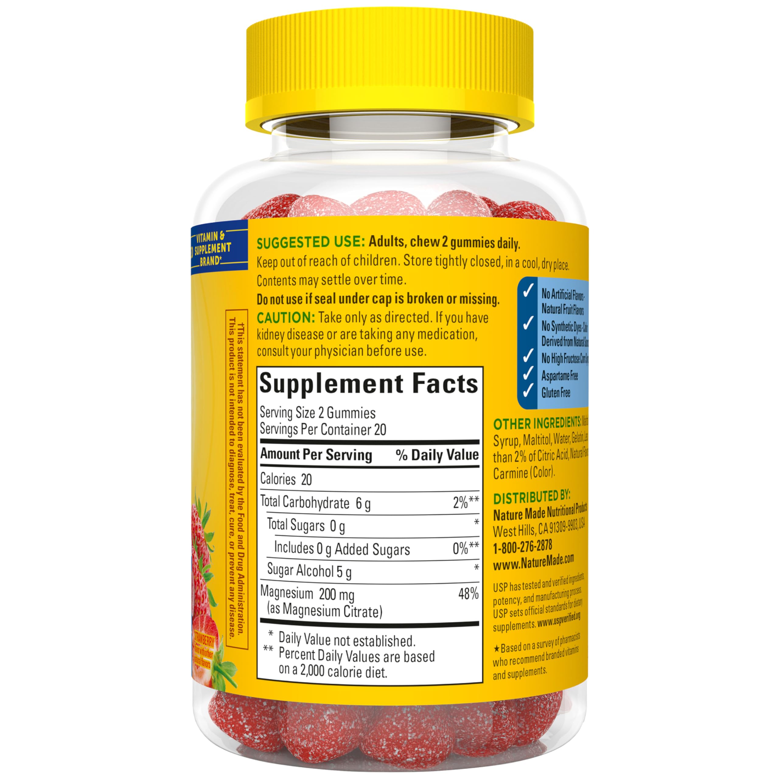 Nature Made Zero Sugar Magnesium Citrate Gummies 200 Mg Per Serving, Muscle & Bone Support, Aspartame Free, 40 Sugar Free High Absorption Magnesium Gummies, 20 Day Supply - Image 9