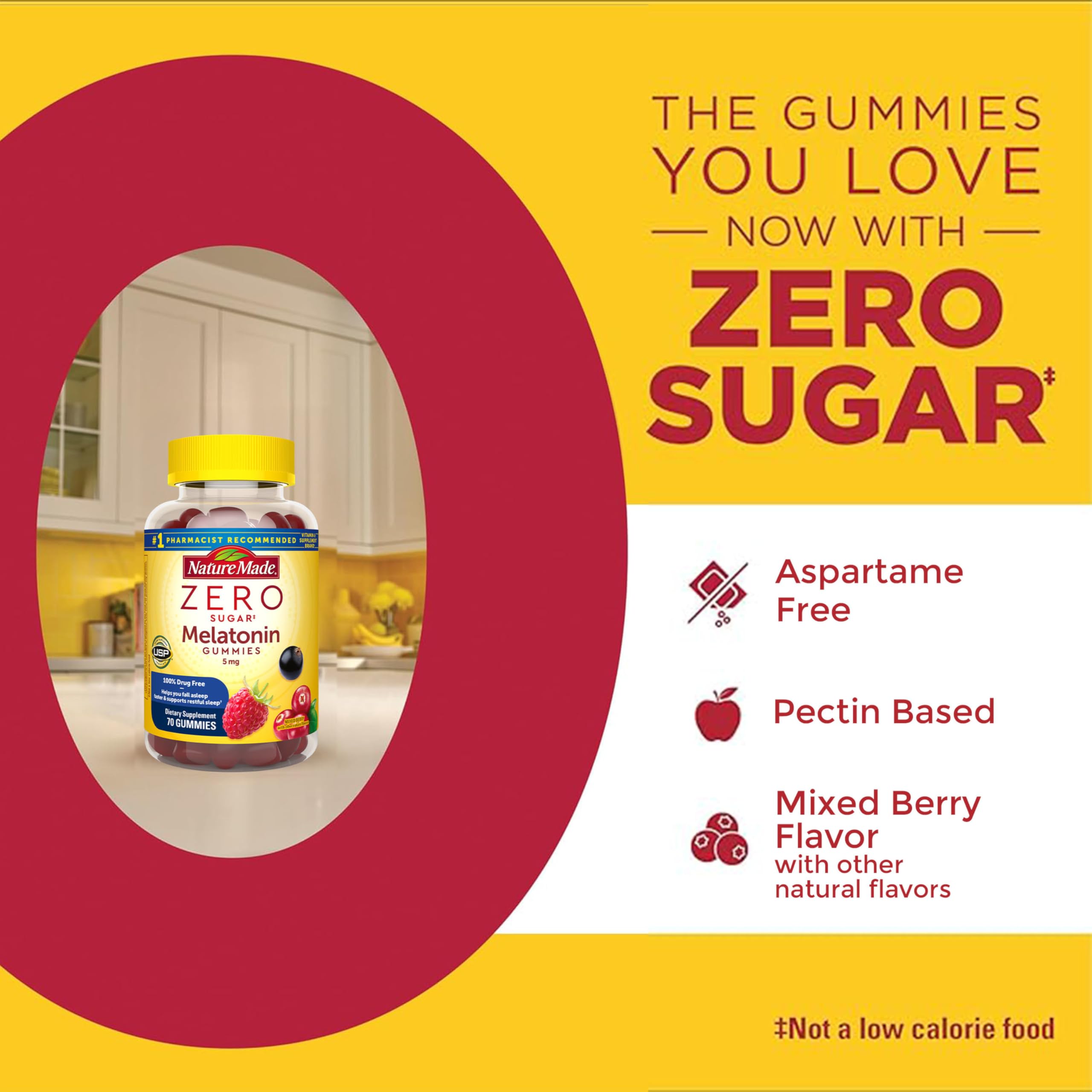 Nature Made Zero Sugar Melatonin 5mg Sleeping Gummies for Adults Extra Strength, 100% Drug Free Sleep Aid, Aspartame Free, 70 Sugar Free Melatonin Gummies, 70 Day Supply - Image 3