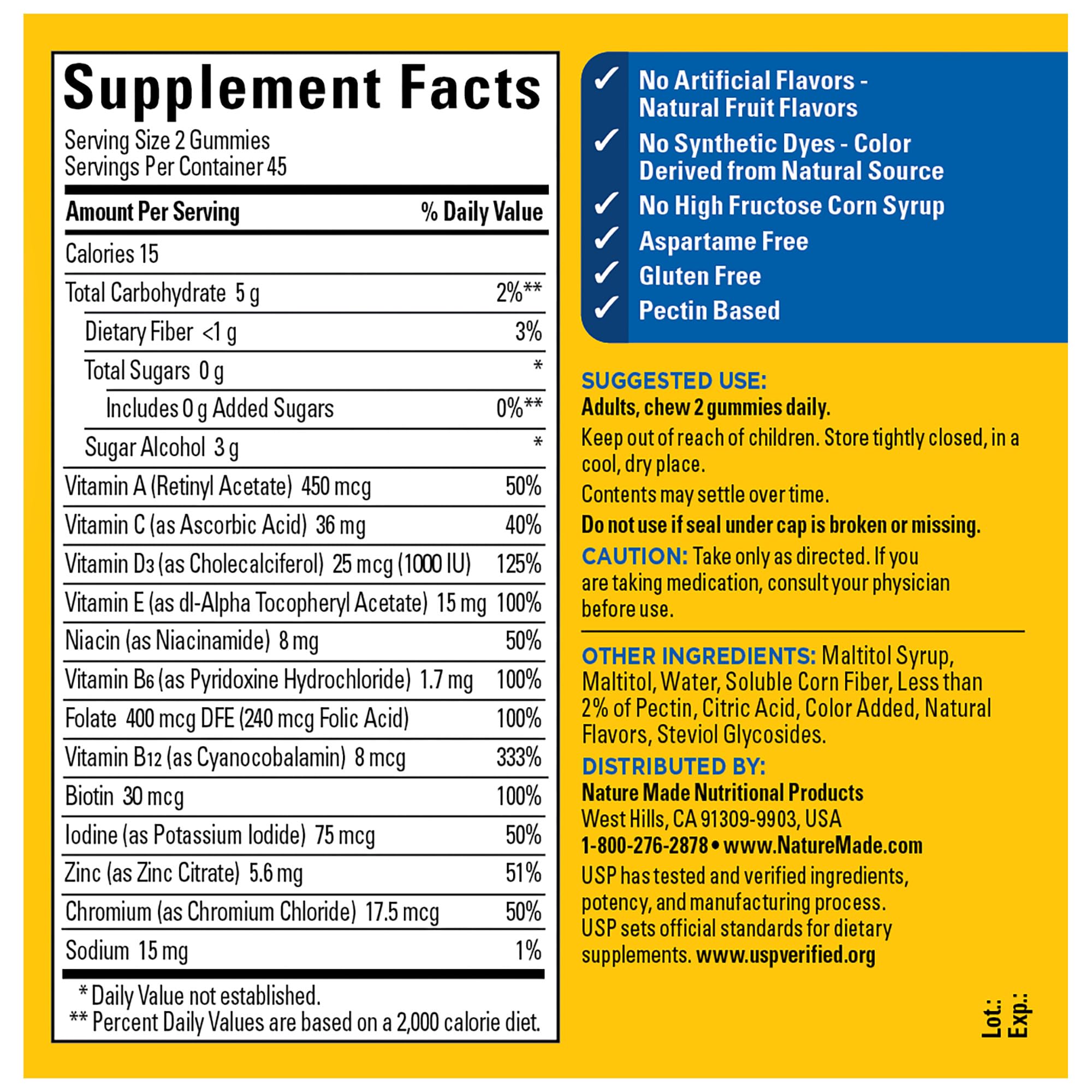 Nature Made Zero Sugar Multivitamin Men's Gummies, Muscle & Immune Support, Aspartame Free, 90 Sugar Free Multivitamin Gummies, 45 Day Supply - Image 7