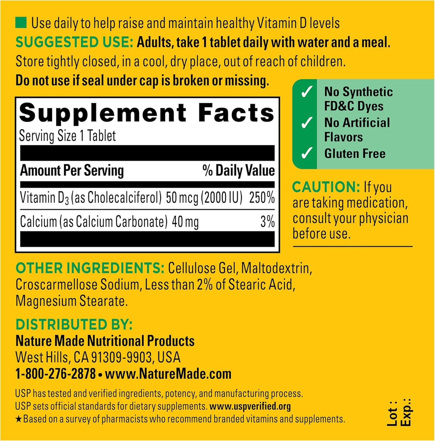 Vitamin D3, 100 Tablets, Vitamin D 2000 IU (50 mcg) Helps Support Immune Health, Strong Bones and Teeth, & Muscle Function, 250% of the Daily Value for Vitamin D in Only One Daily Tablet - Image 6